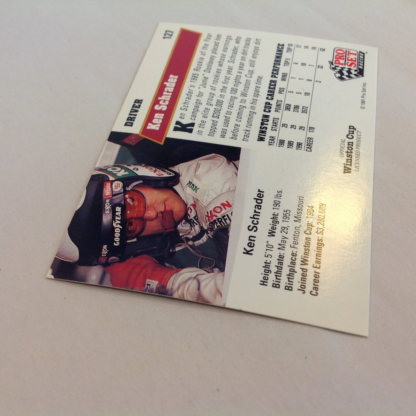 Vtg 1991 Pro Set Racing Signed Card Ken Schrader Chevy Cap NASCAR Autographed