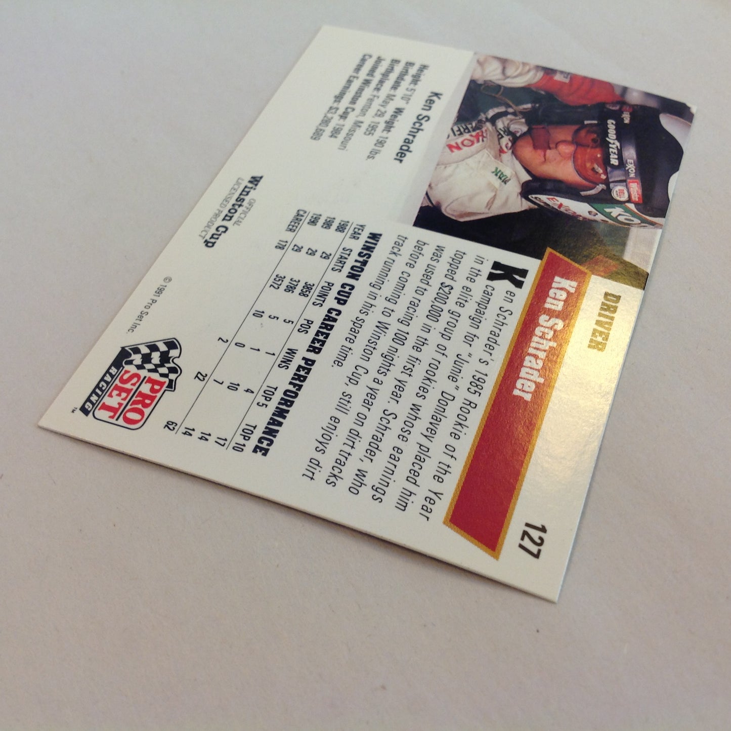 Vtg 1991 Pro Set Racing Signed Card Ken Schrader Chevy Cap NASCAR Autographed