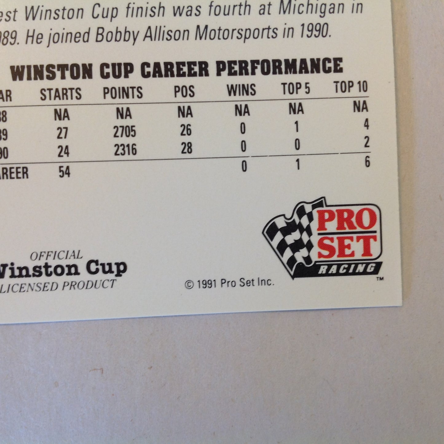 Vtg 1991 Pro Set Racing Signed Card Hut Stricklin Head Shot NASCAR Autographed