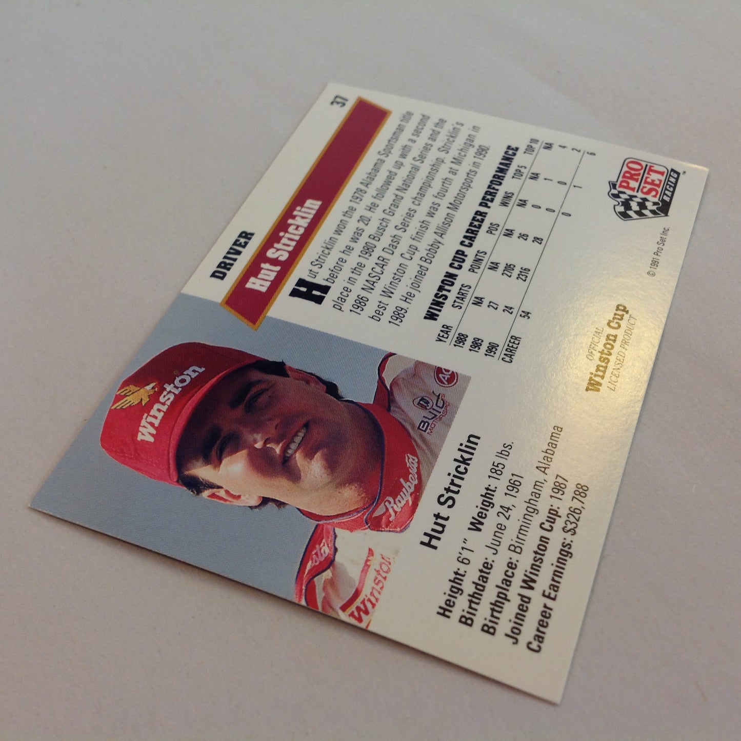 Vtg 1991 Pro Set Racing Signed Card Hut Stricklin Head Shot NASCAR Autographed