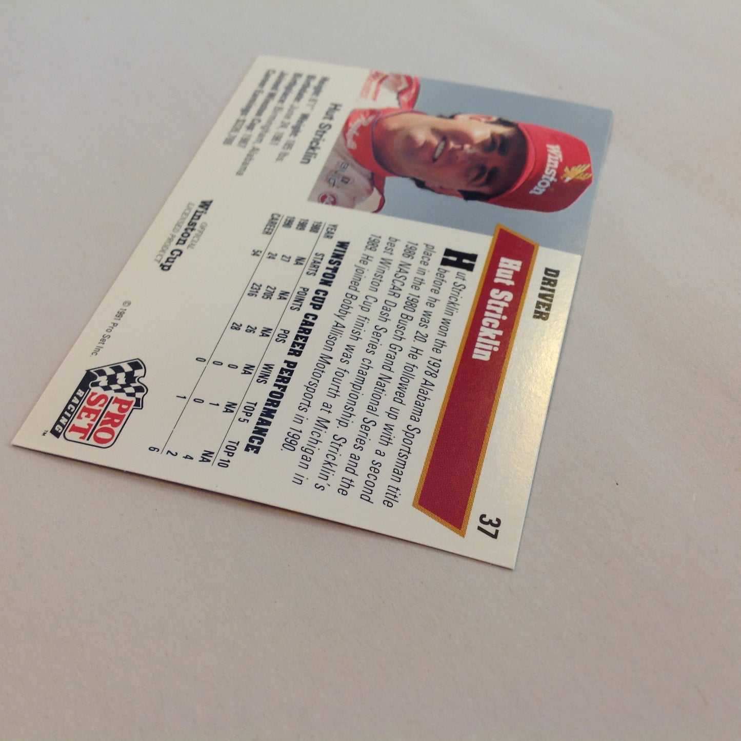 Vtg 1991 Pro Set Racing Signed Card Hut Stricklin Head Shot NASCAR Autographed