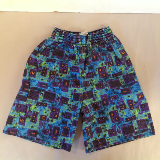 Vintage 1980's Child's Geometric Abstract Blue Purple Orange Shorts Size S 8