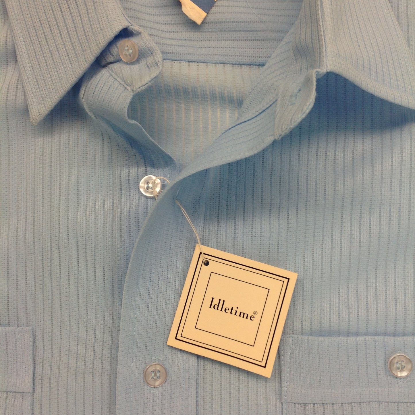 Vintage 1980's Lounge Shirt Baby Blue Idletime Short Sleeve Dress Shirt Medium New With Tags