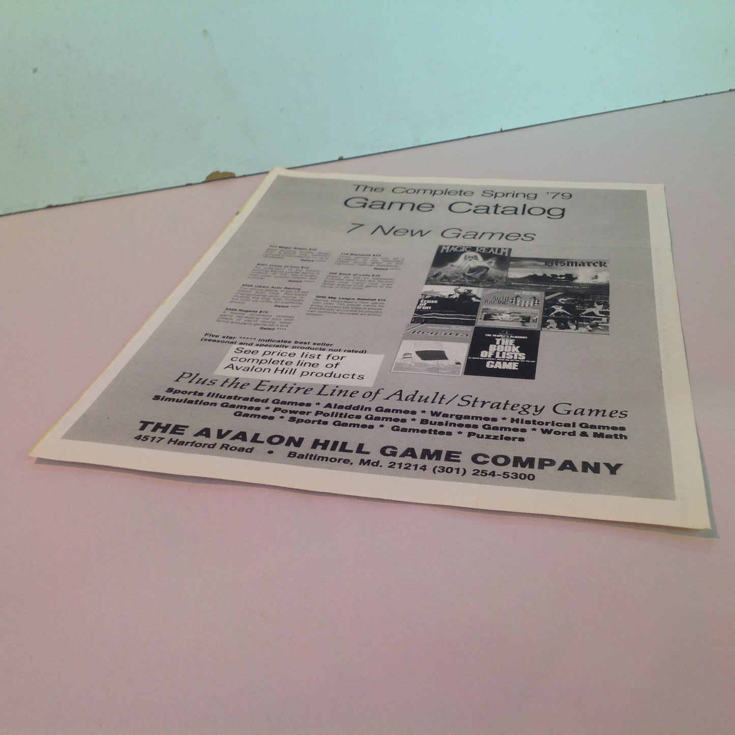 Vintage 1979 The Complete Spring '79 Game Catalog Avalon Hill Game Co Info Sheet MD