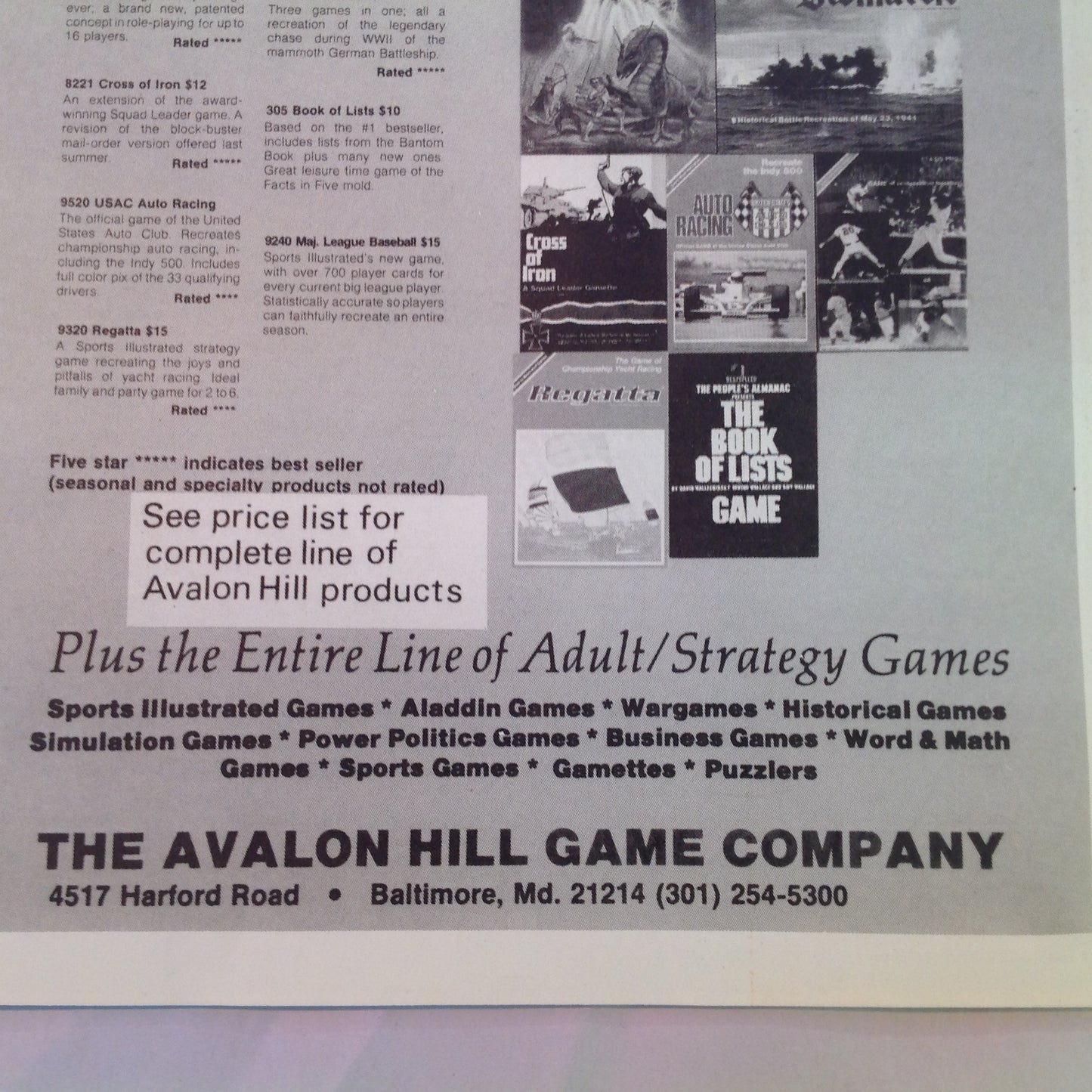 Vintage 1979 The Complete Spring '79 Game Catalog Avalon Hill Game Co Info Sheet MD