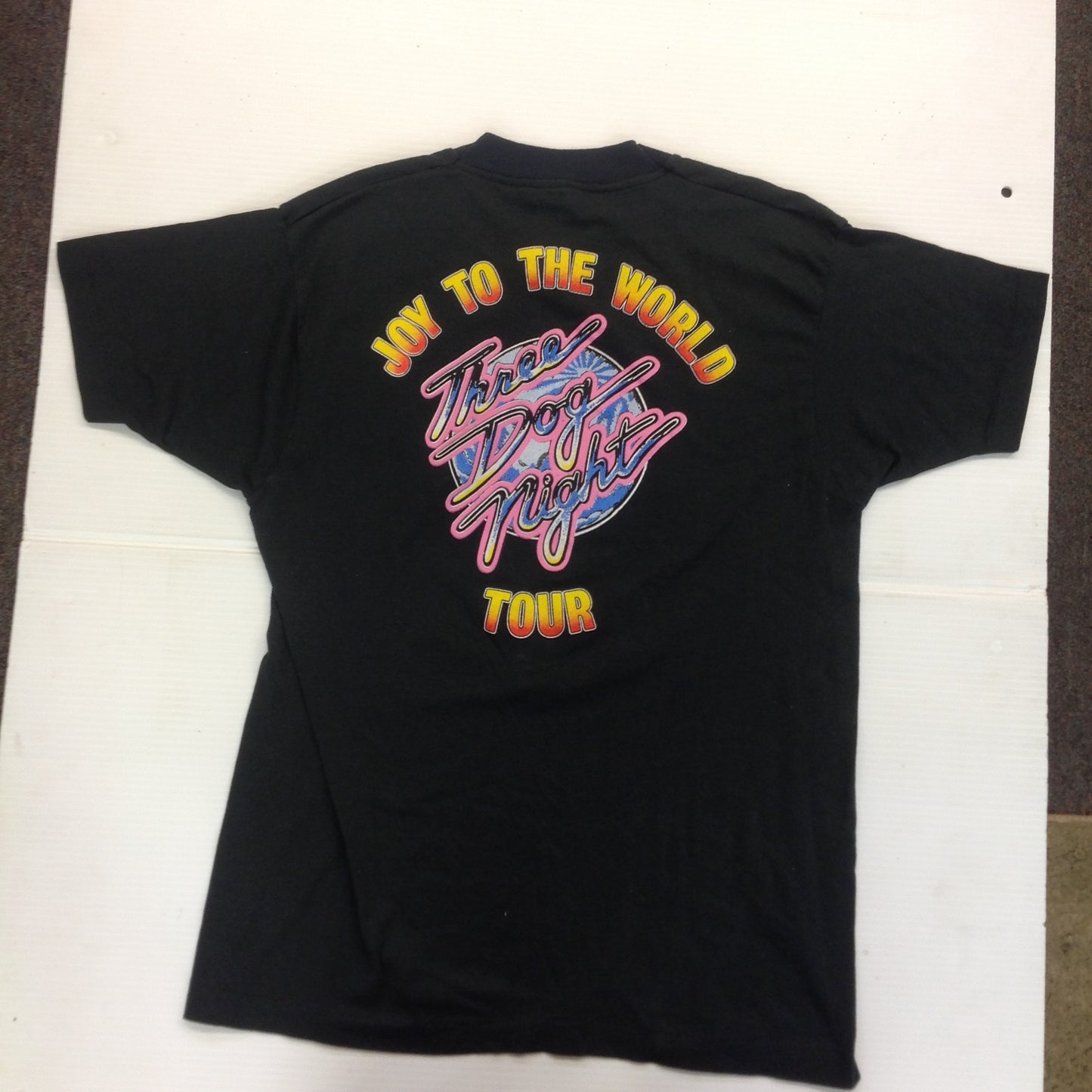 Vintage 1980'as Three Dog Night Joy to the World Concert Tour Shirt Black Large Single-Stitch