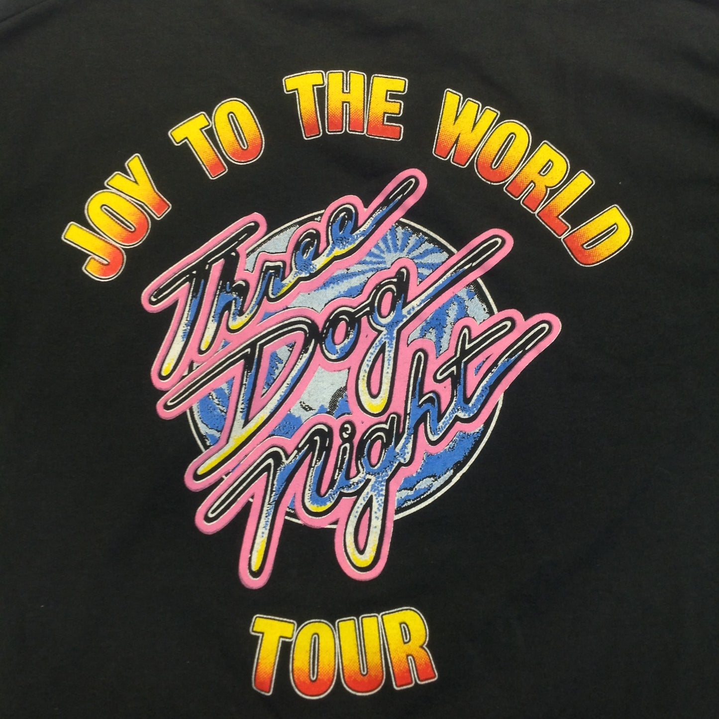 Vintage 1980'as Three Dog Night Joy to the World Concert Tour Shirt Black Large Single-Stitch