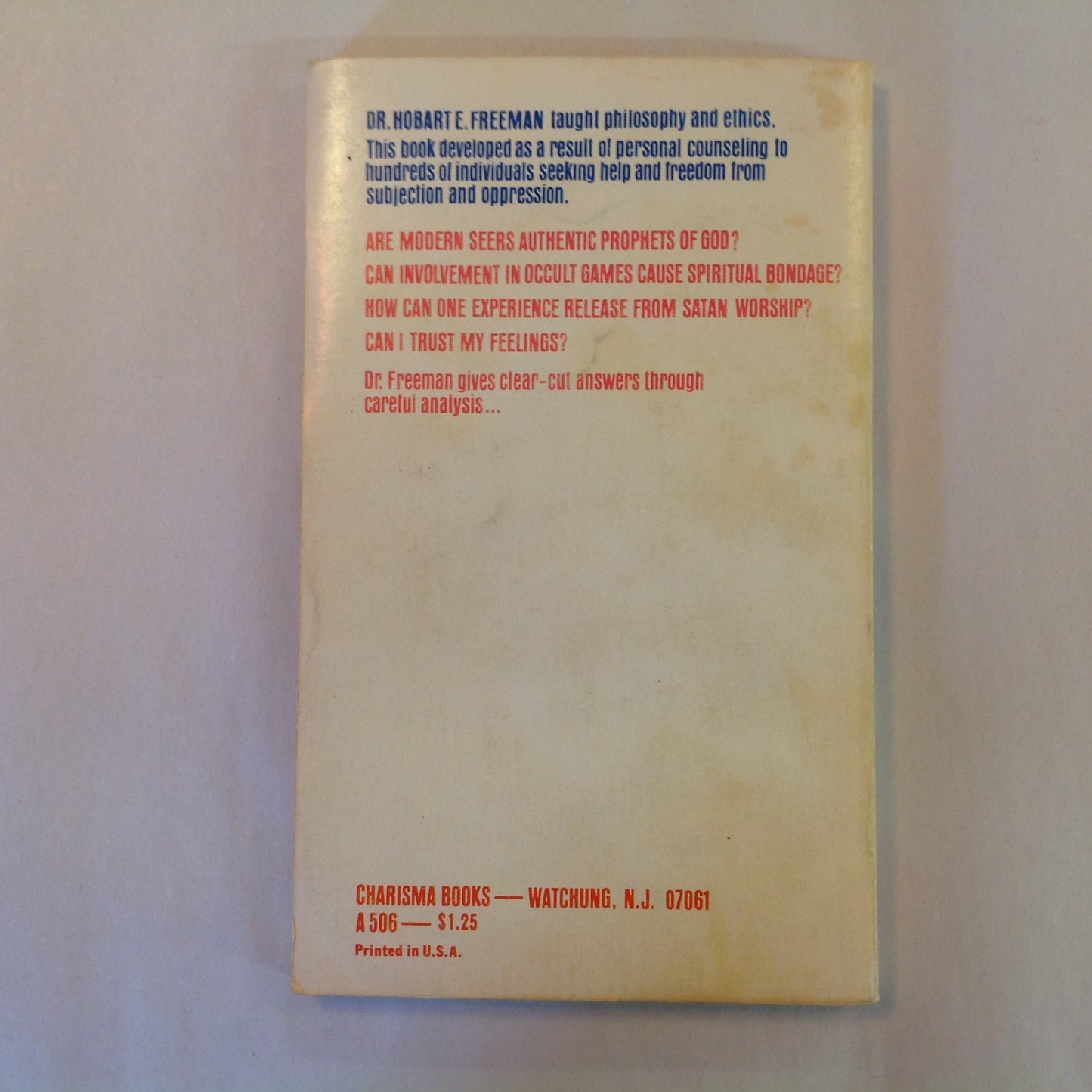 Vintage 1972 Mass Market Paperback Angels of Light? Deliverance from Occult Oppression Hobart E. Freeman Special Charisma Edition