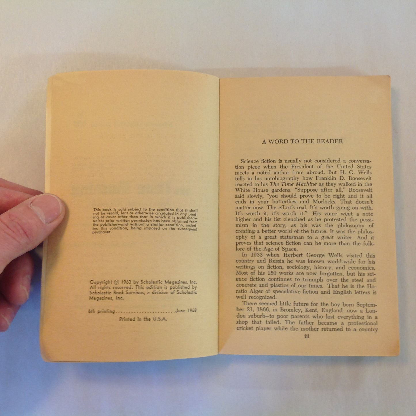 Vintage 1968 Mass Market Paperback The Time Machine and Other Stories H. G. Wells