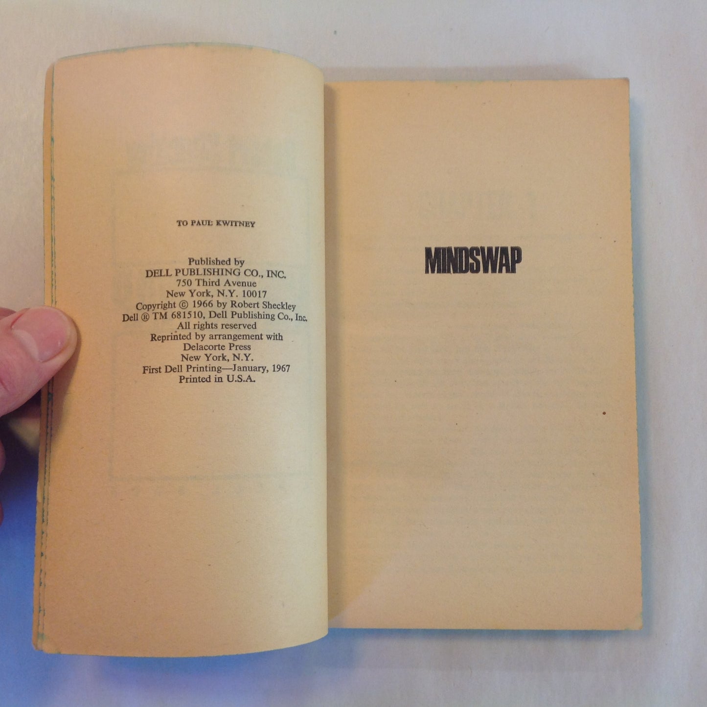 Vintage 1967 Mass Market Paperback Mindswap Robert Sheckley
