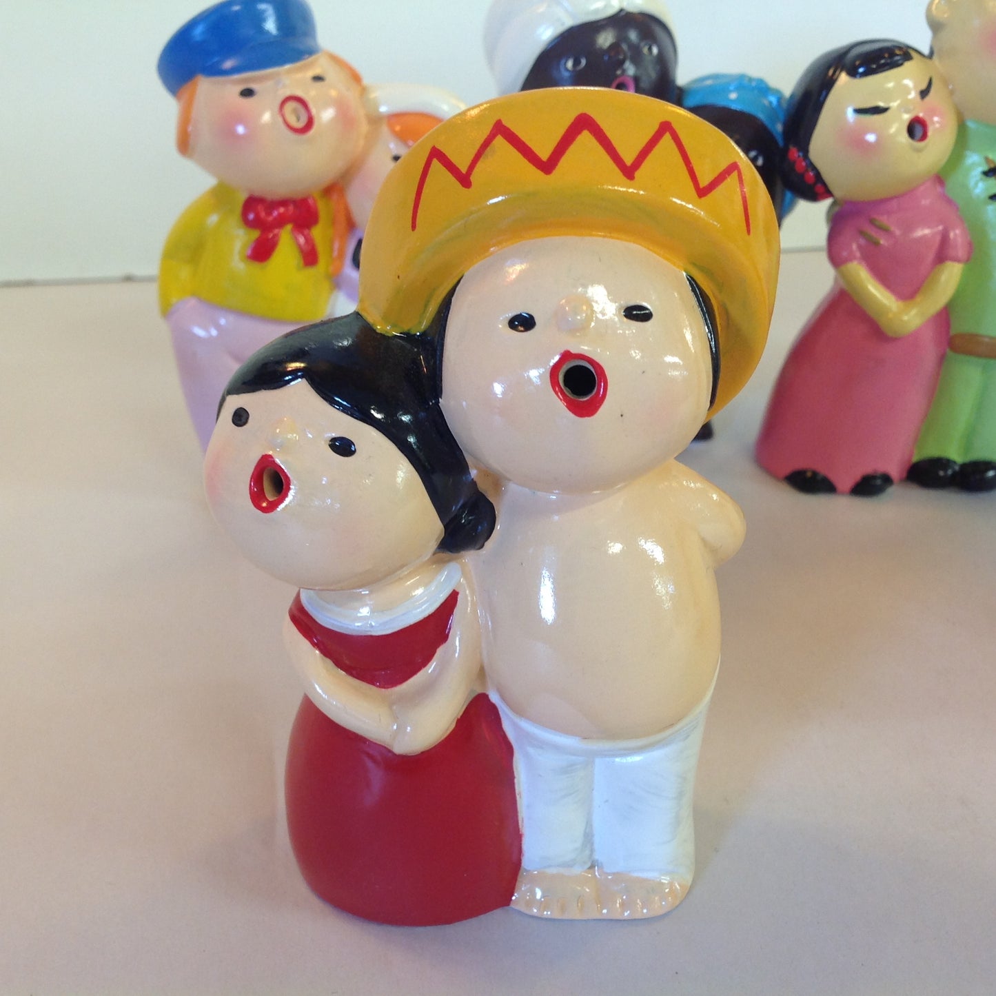 Vintage 1960's World Gift 6Pc Set World Carolers International Choir Figures Hand Painted Japan