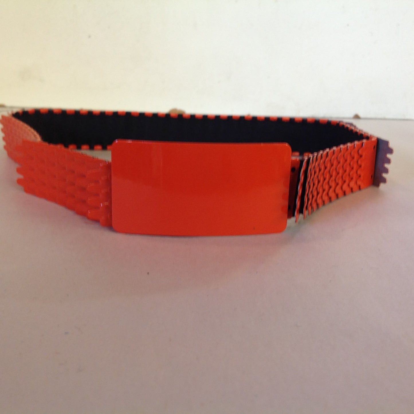 Vintage 1980's NOS Orange Metal Snake Fish Chainmail Nylon Stretch Belt