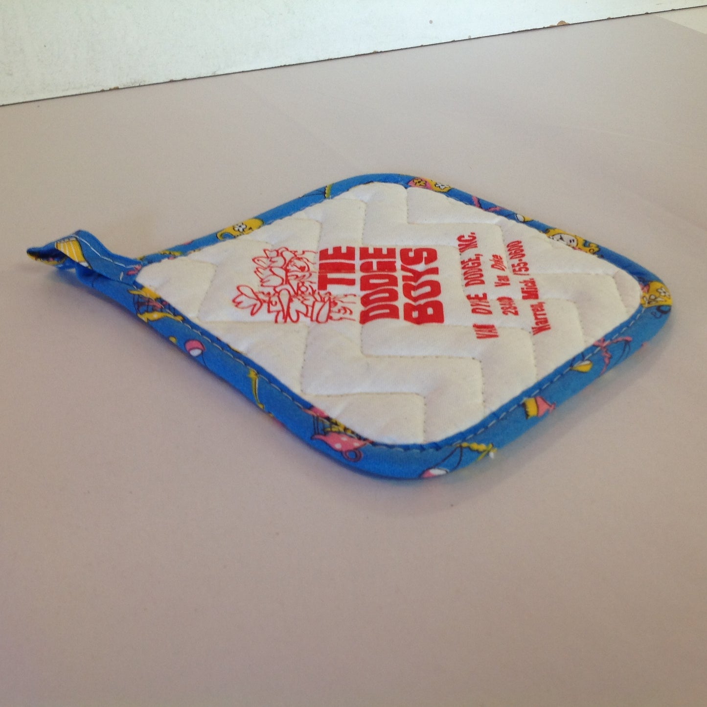 Vintage The Dodge Boys Pot Holder Hot Pad Van Dyke Dodge NOS Unused Blue Detroit MI
