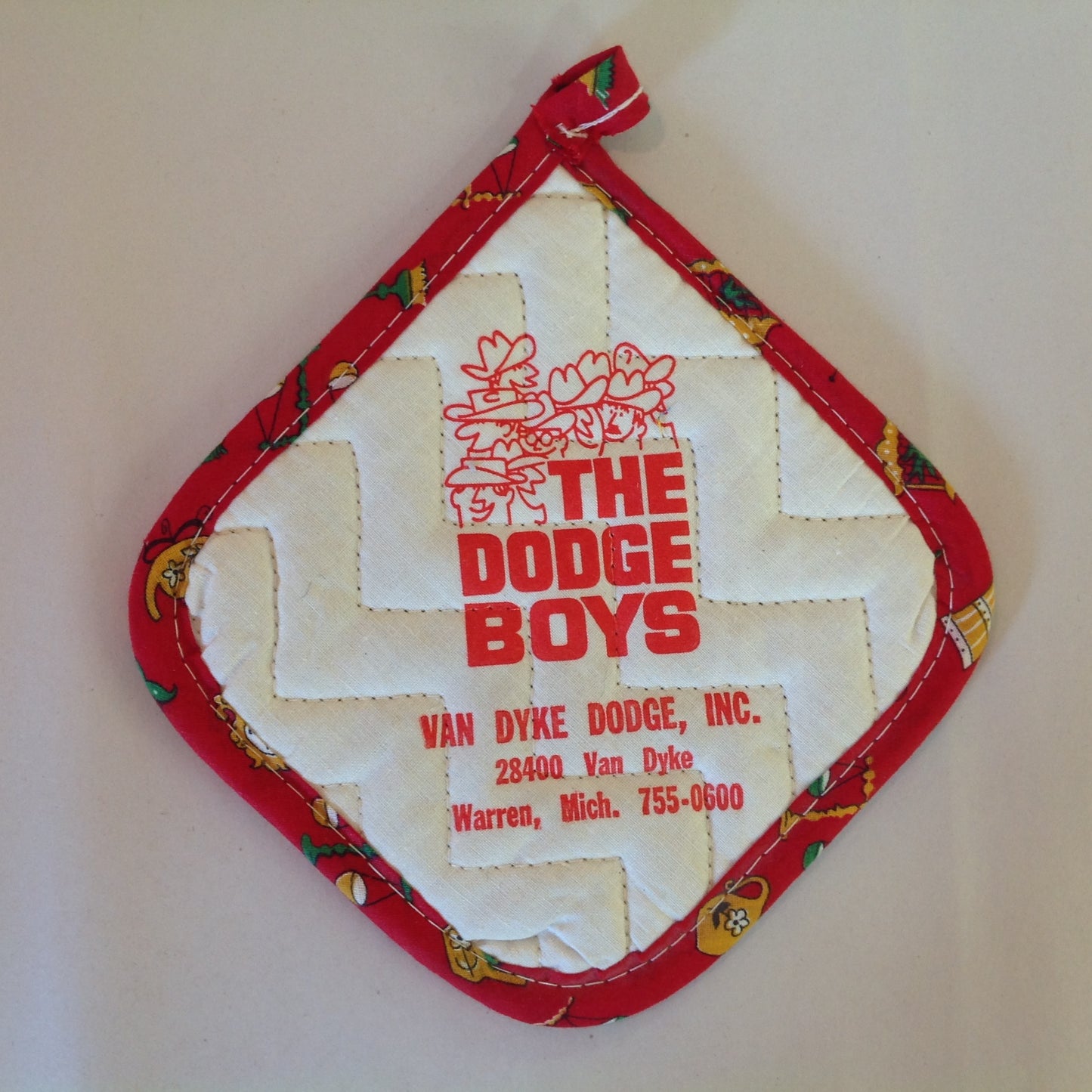 Vtg The Dodge Boys Pot Holder Hot Pad Van Dyke Dodge NOS Unused Red Detroit MI