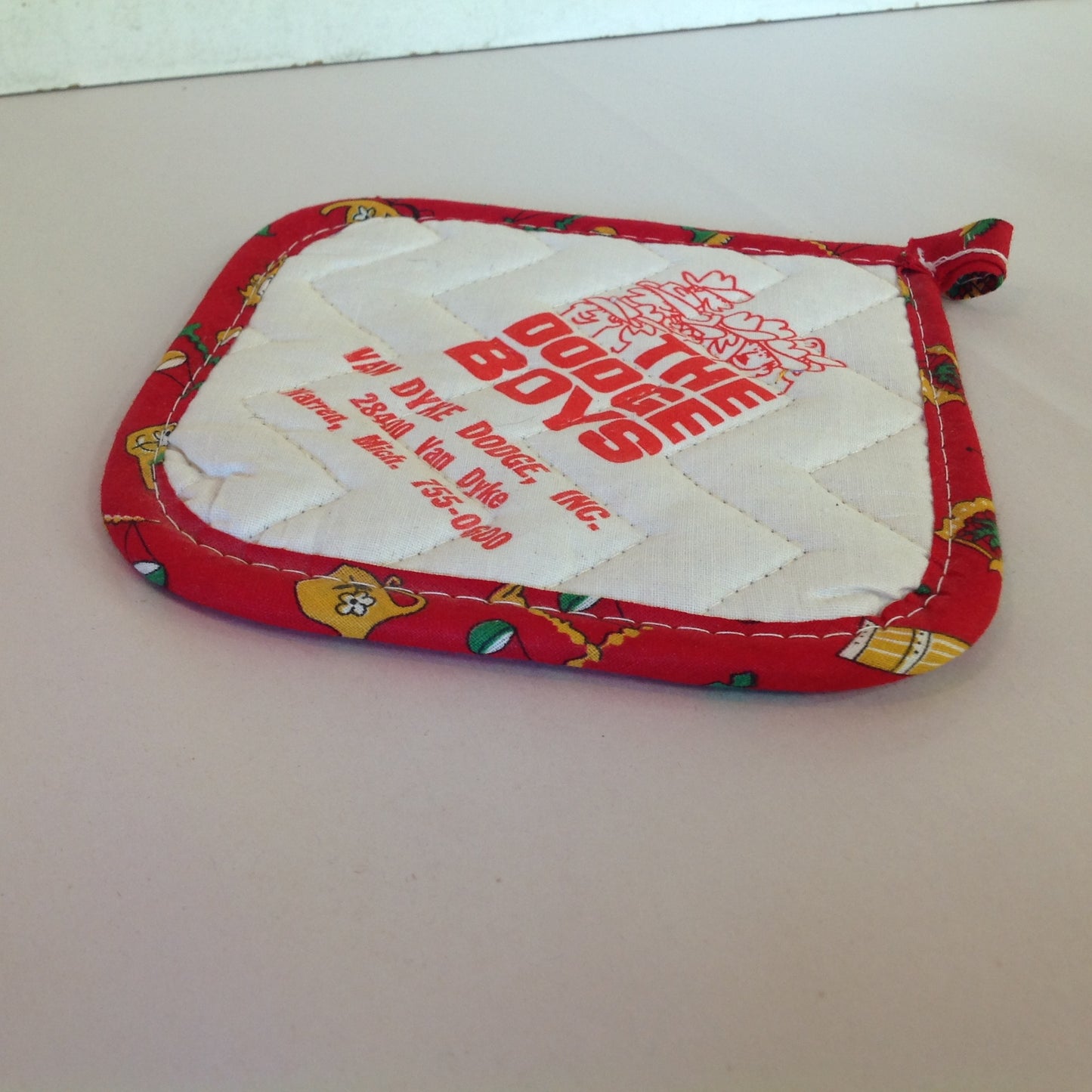 Vtg The Dodge Boys Pot Holder Hot Pad Van Dyke Dodge NOS Unused Red Detroit MI