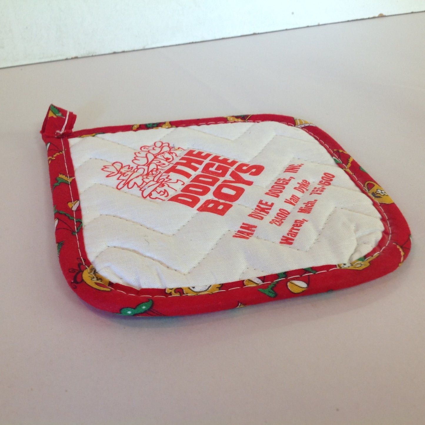 Vtg The Dodge Boys Pot Holder Hot Pad Van Dyke Dodge NOS Unused Red Detroit MI