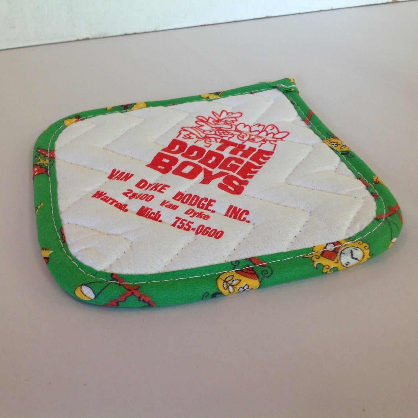 Vtg The Dodge Boys Pot Holder Hot Pad Van Dyke Dodge NOS Unused Green Detroit MI