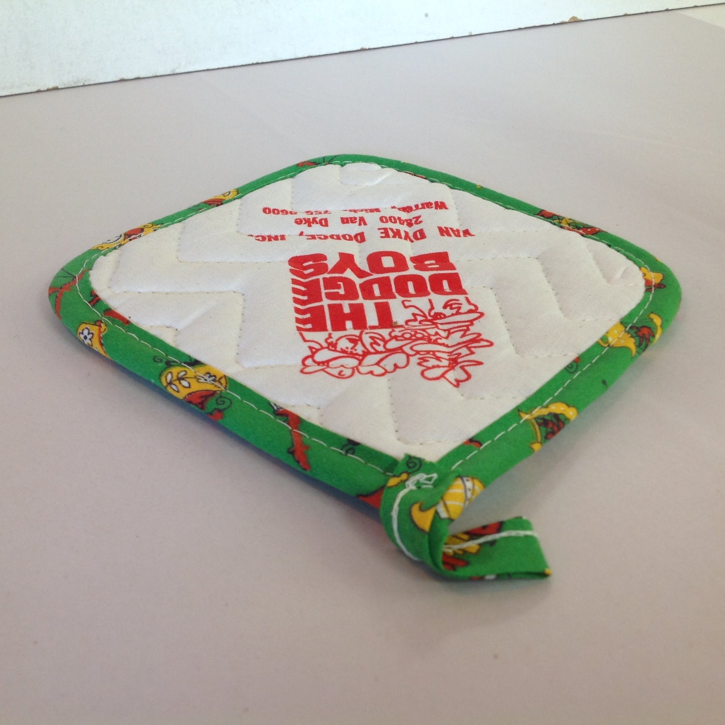 Vtg The Dodge Boys Pot Holder Hot Pad Van Dyke Dodge NOS Unused Green Detroit MI