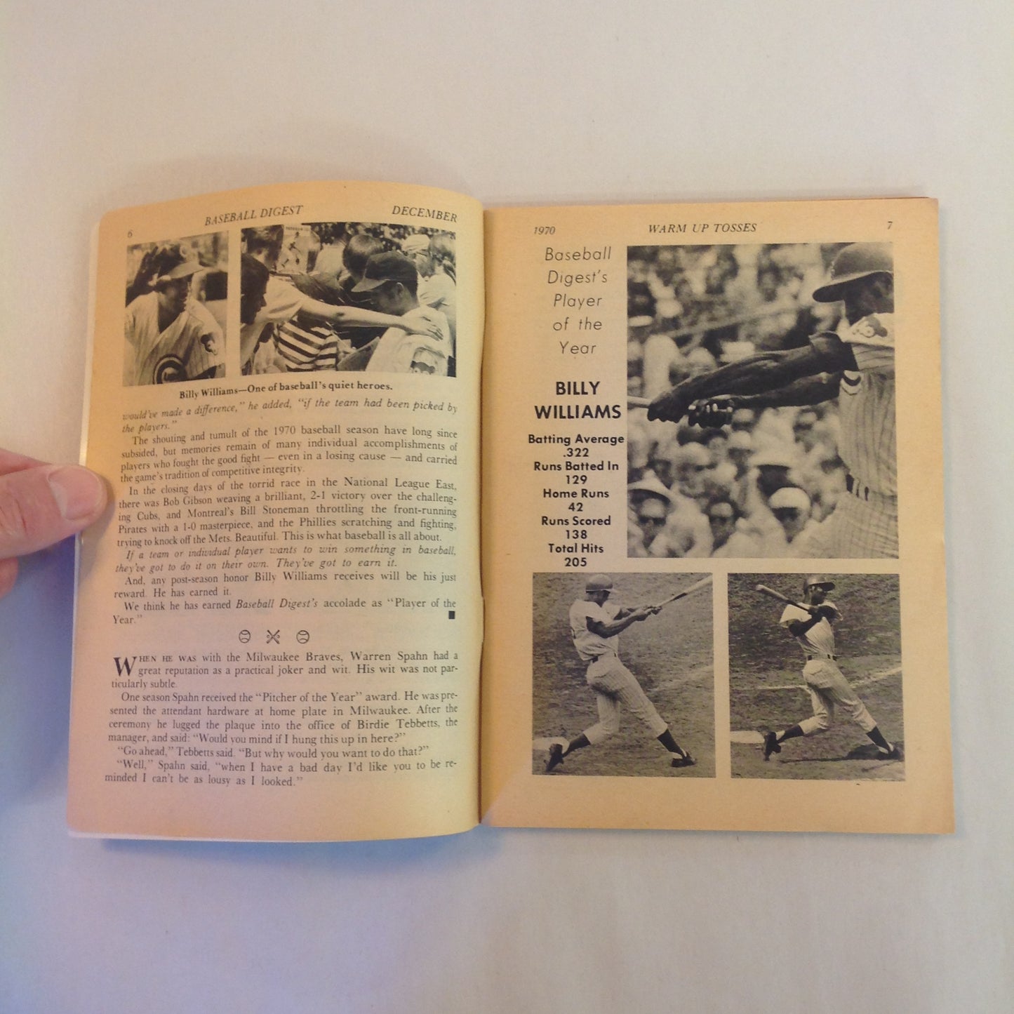 Vintage December 1970 Baseball Digest Magazine Billy Williams: Baseball Digest's Player of the Year