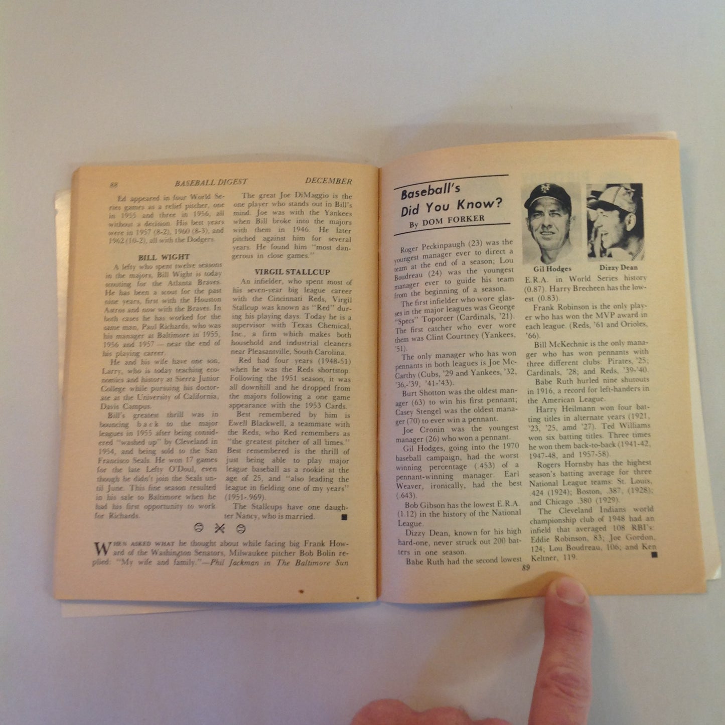 Vintage December 1970 Baseball Digest Magazine Billy Williams: Baseball Digest's Player of the Year