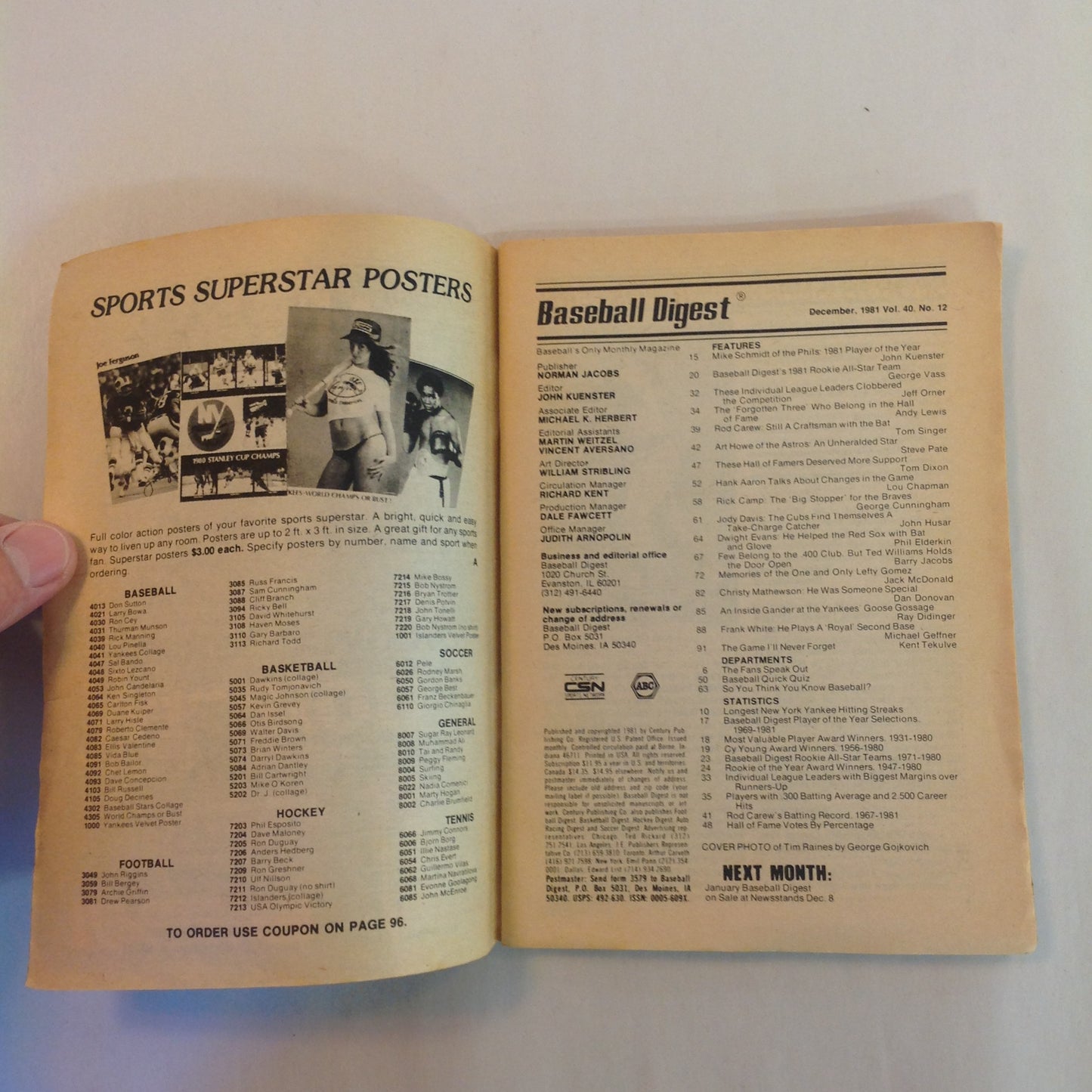 Vintage Dec 1981 Baseball Digest Magazine Tim Raines: Rookie Base-Stealing Phenom