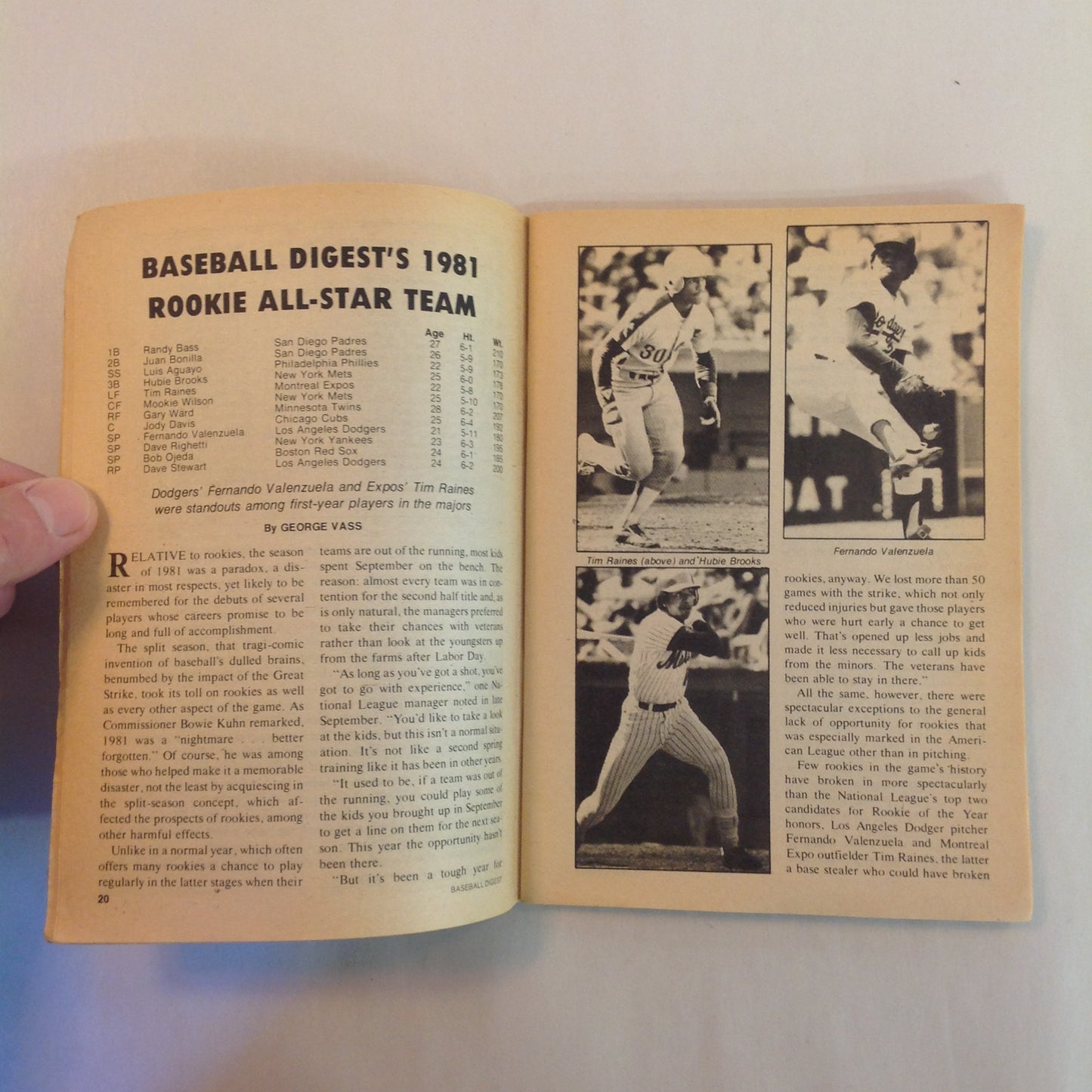 Vintage Dec 1981 Baseball Digest Magazine Tim Raines: Rookie Base-Stealing Phenom