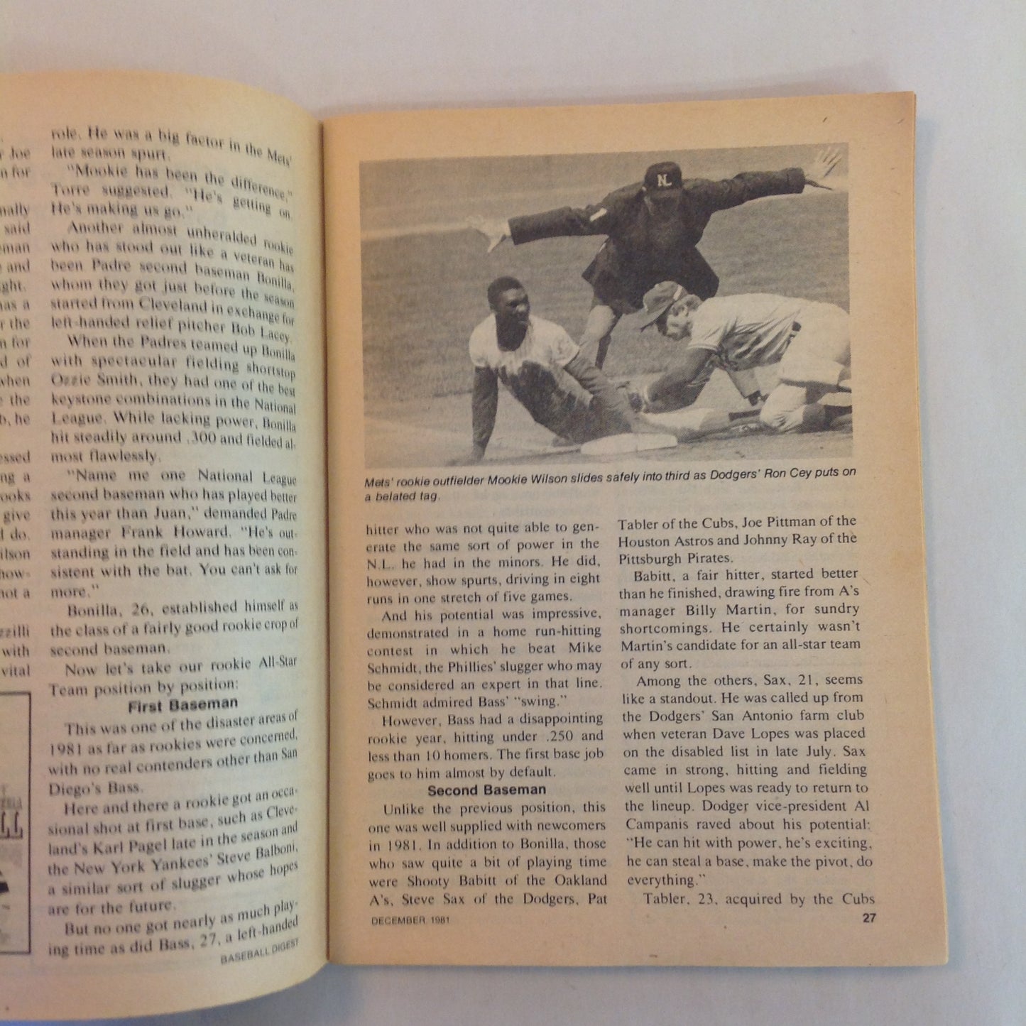 Vintage Dec 1981 Baseball Digest Magazine Tim Raines: Rookie Base-Stealing Phenom