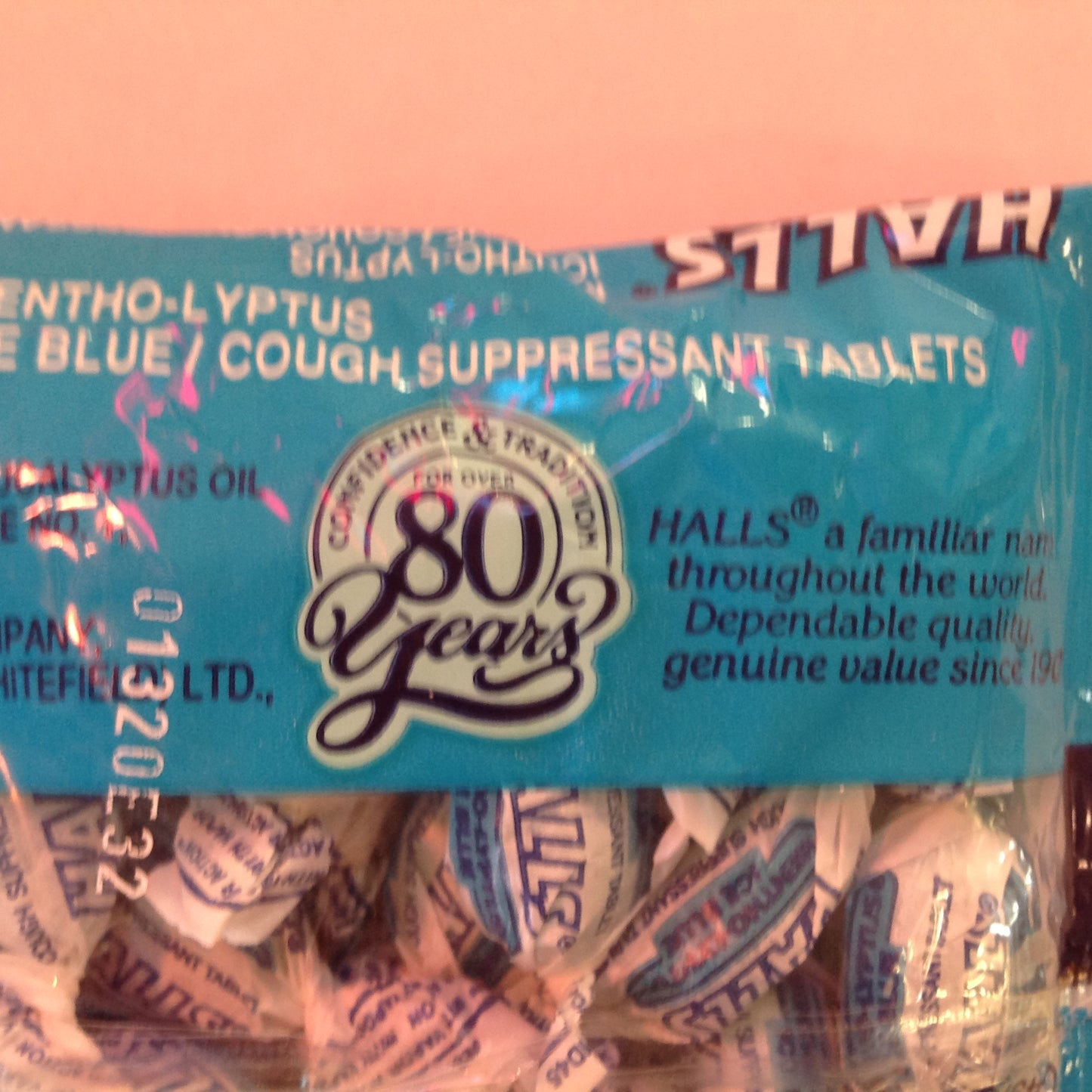 Vintage 1973 NOS Maximum Strength Halls Mentho-Lyptus Ice Blue Cough Suppressant Tablets 30 Tablet Bag Unopened