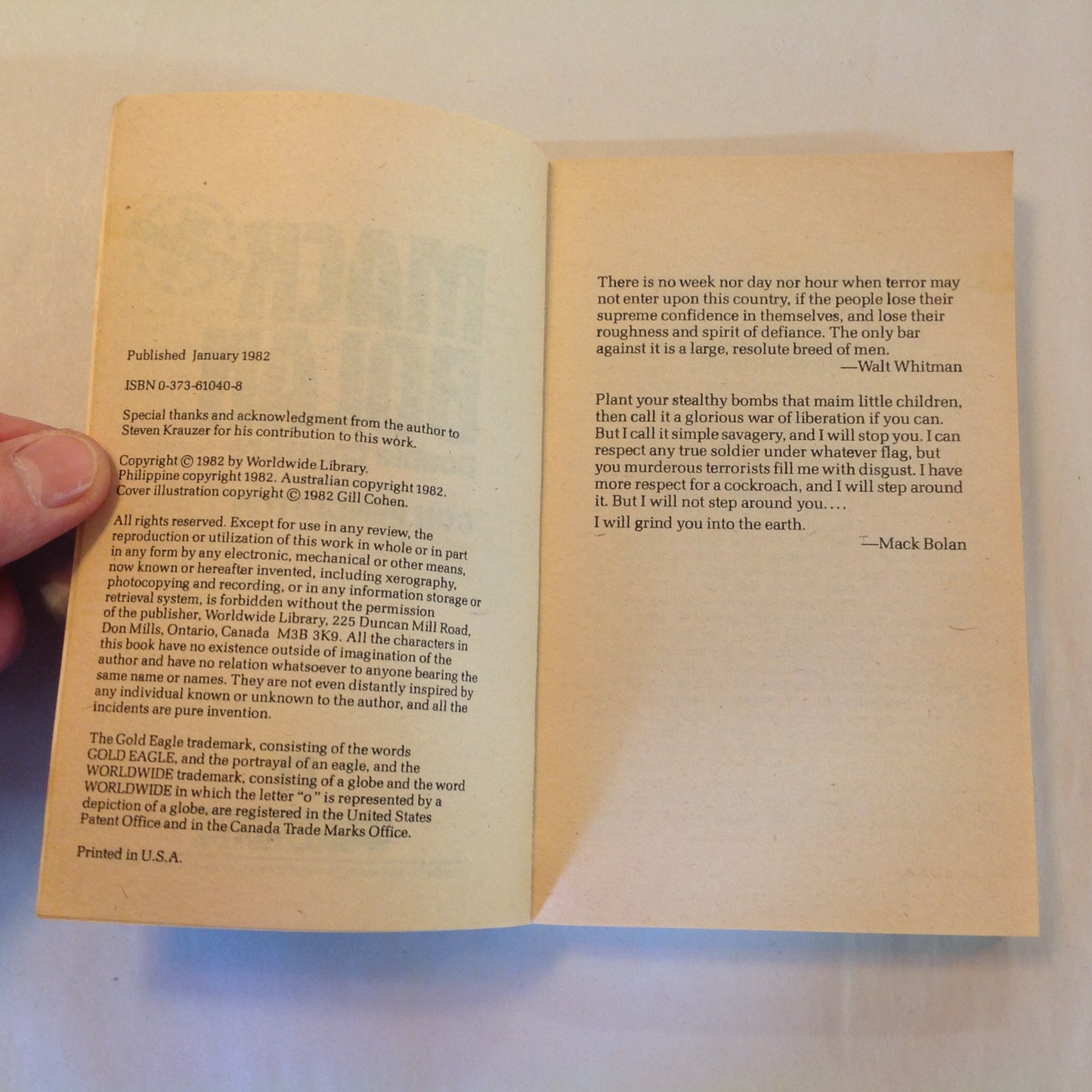 Vintage 1982 Mass Market Paperback Mack Bolan The Executioner 40: Double Crossfire Don Pendleton
