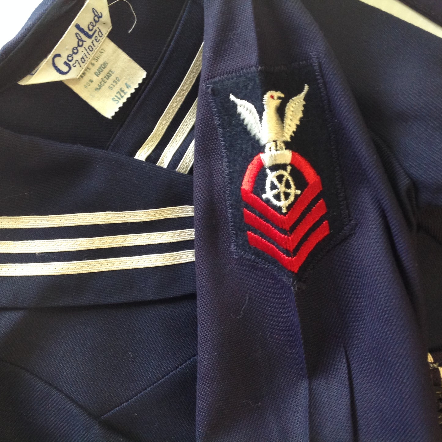 Vintage Good Lad Tailored Rayon Blue Child's Navy Uniform Sailor Shirt Suspender Pants Tie