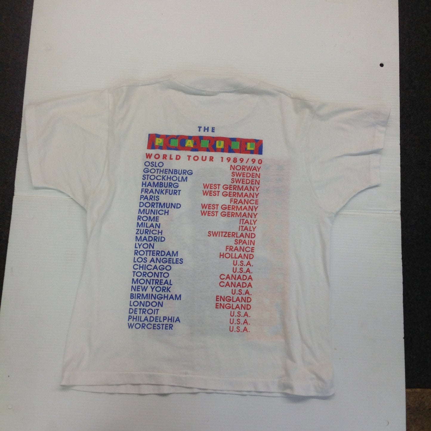 Vintage Souvenir Paul McCartney 1989 World Tour T-Shirt Large White