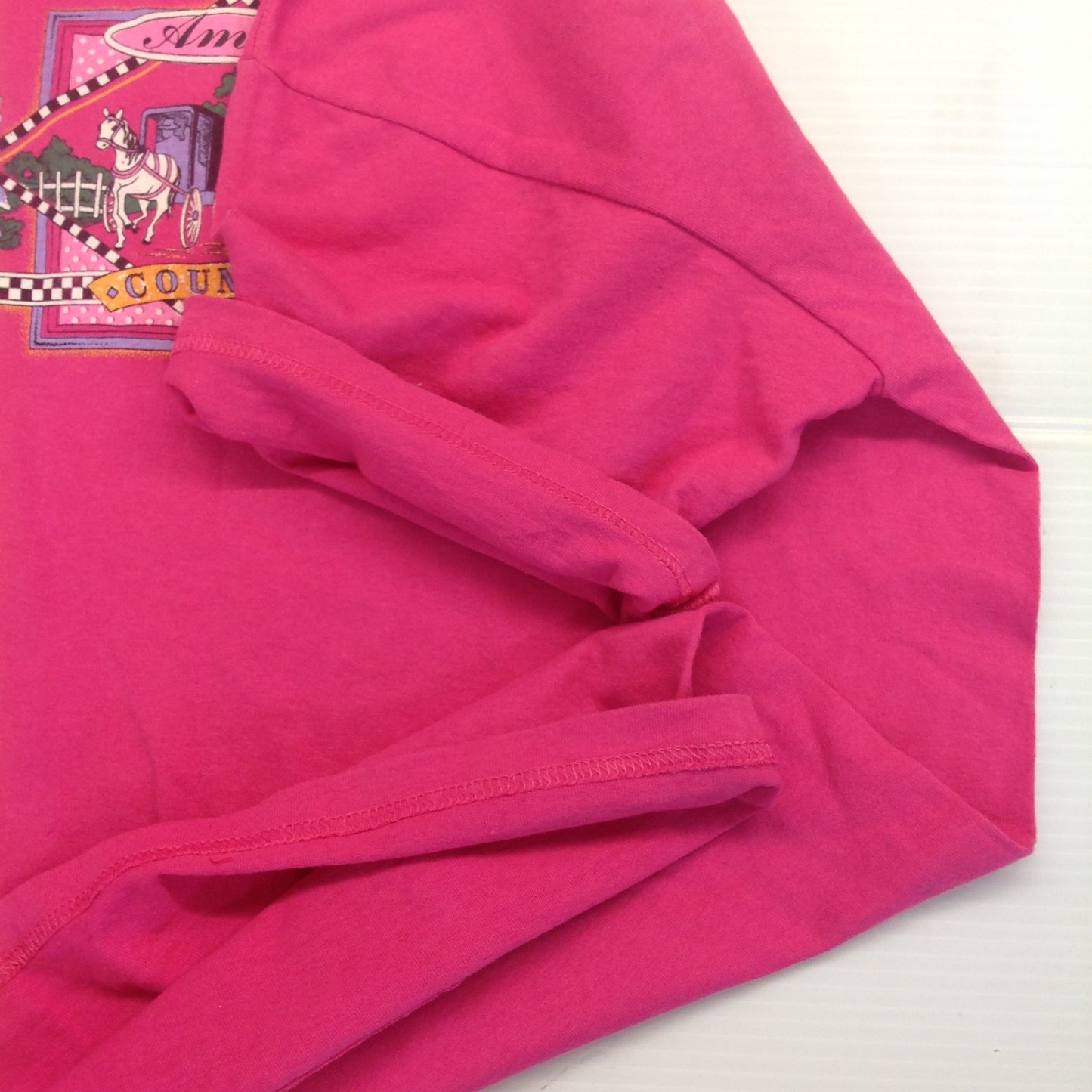 Vintage 1996 Wild West Shirt Co Souvenir Hot Pink Large T-Shirt Pennsylvania Amish Country Covered Bridge Horse and Buggy