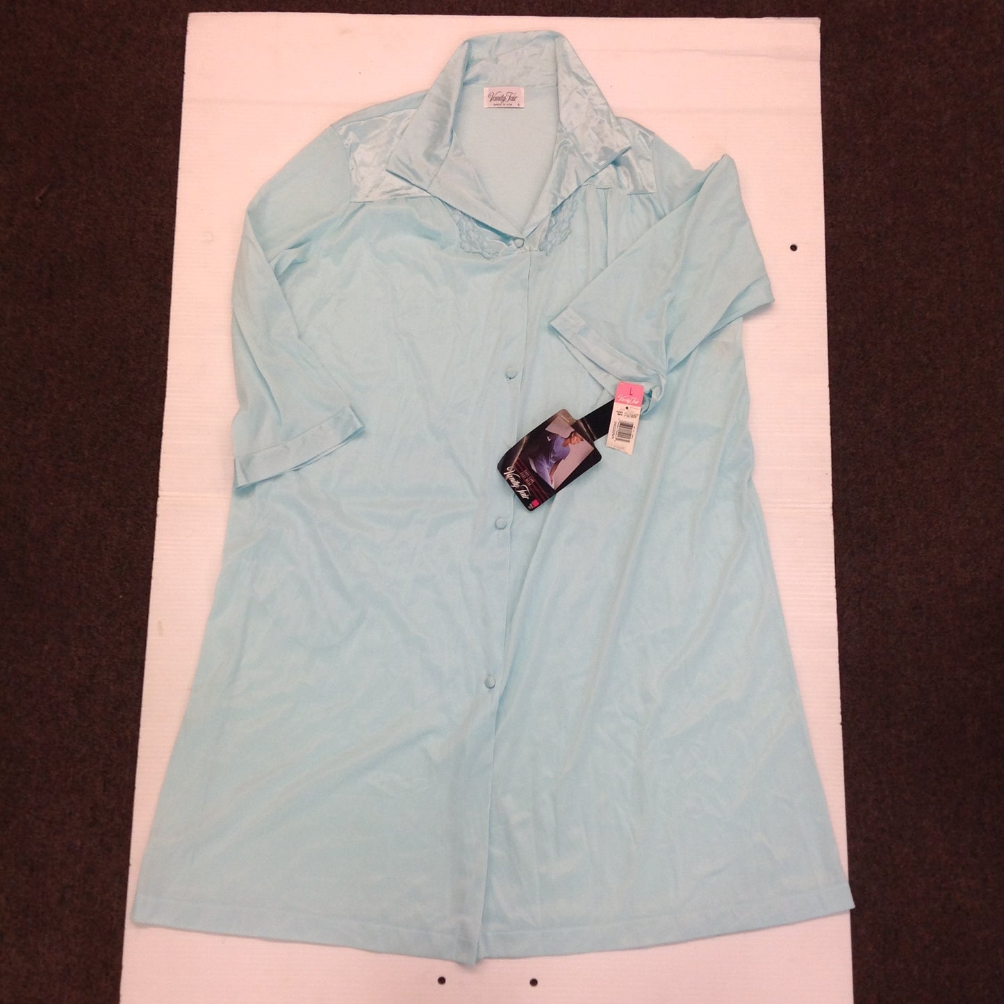 Vintage Vanity Fair Coloratura Azure Button Up Large Women's Nylon Night Gown House Dress NWT