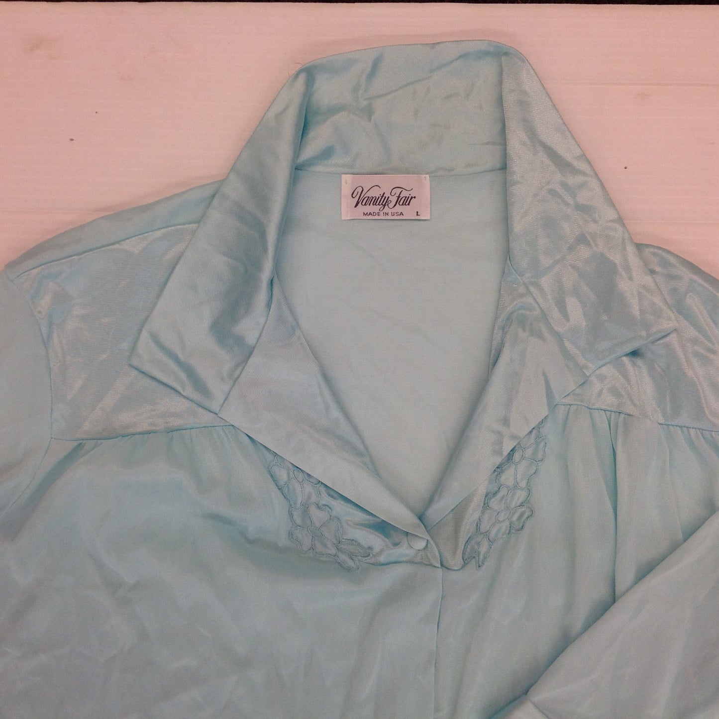 Vintage Vanity Fair Coloratura Azure Button Up Large Women's Nylon Night Gown House Dress NWT