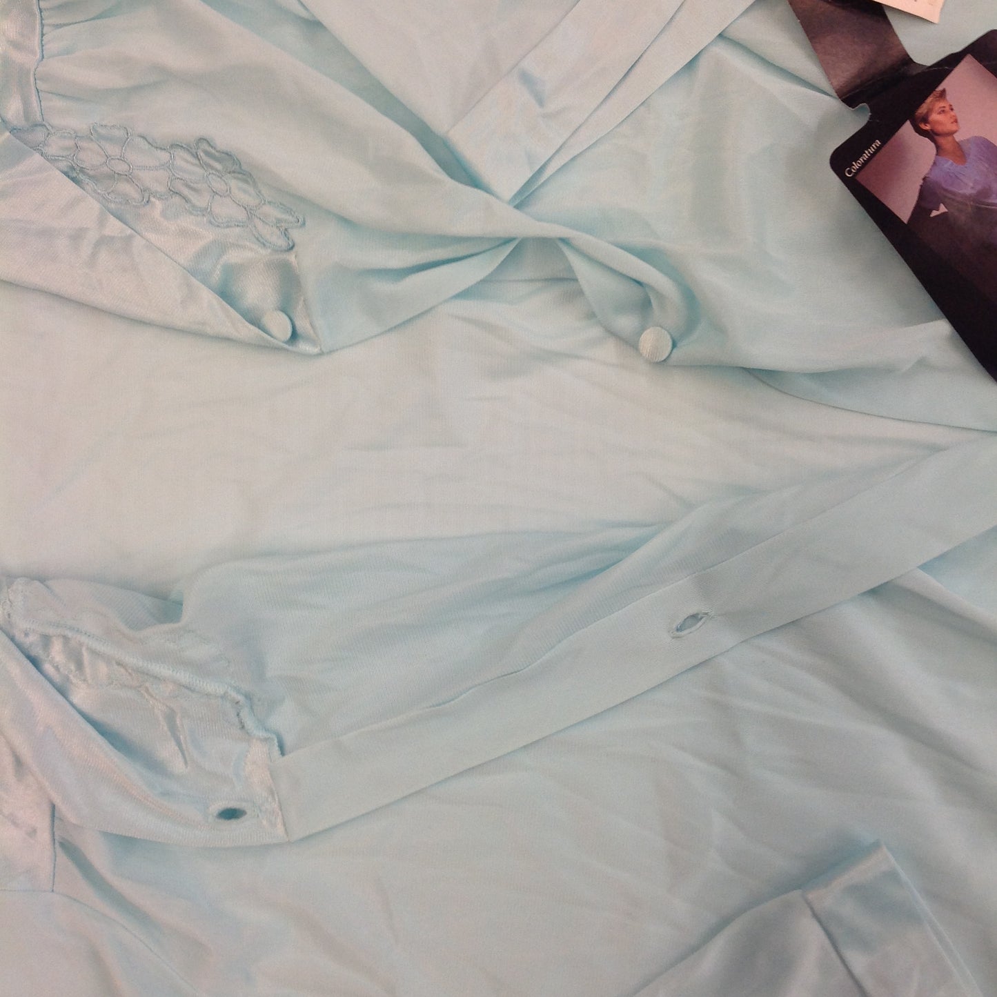 Vintage Vanity Fair Coloratura Azure Button Up Large Women's Nylon Night Gown House Dress NWT