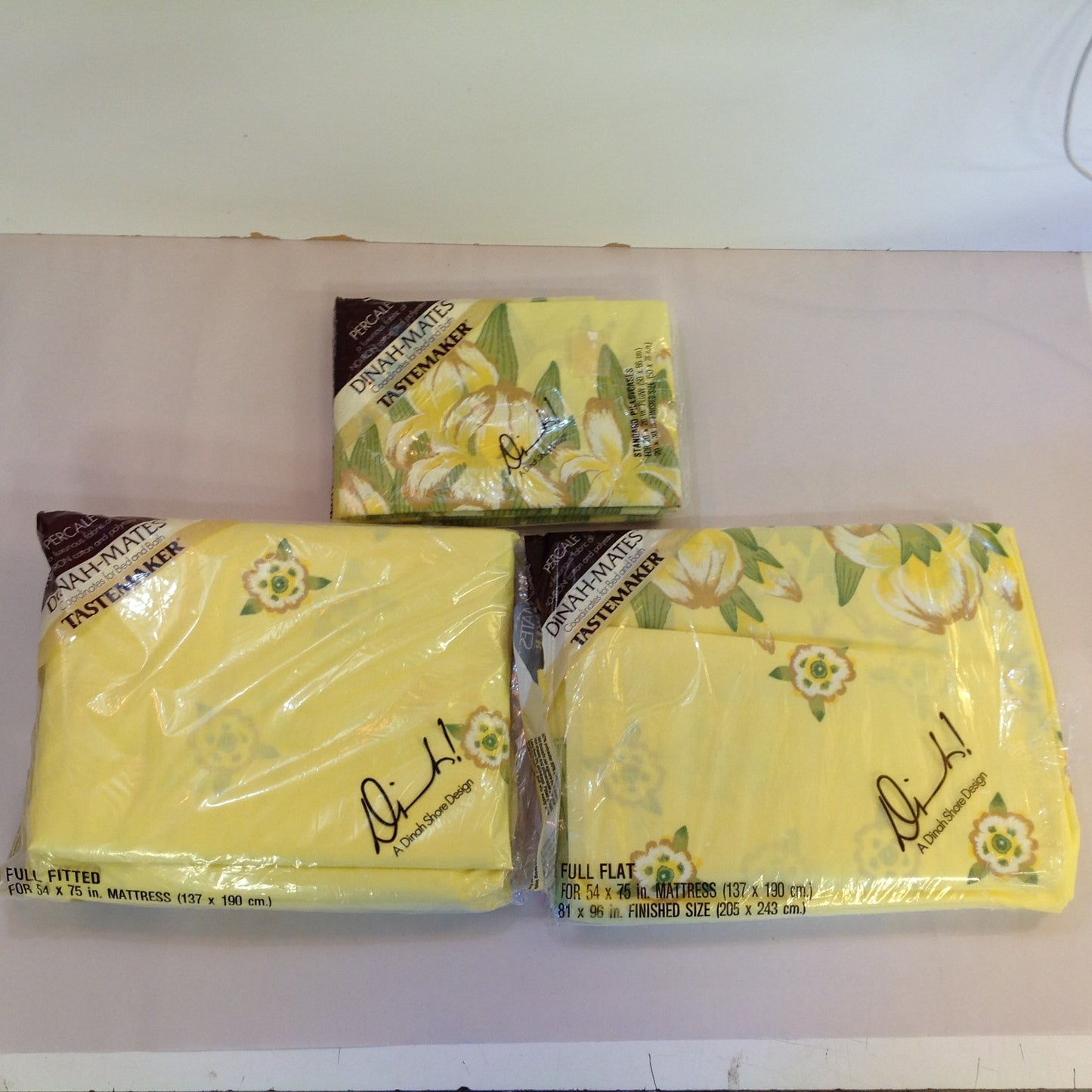 Vintage NOS Dinah-Mates 3Pc Percale Bedding Pillowcases Full Fitted Full Flat Sheets