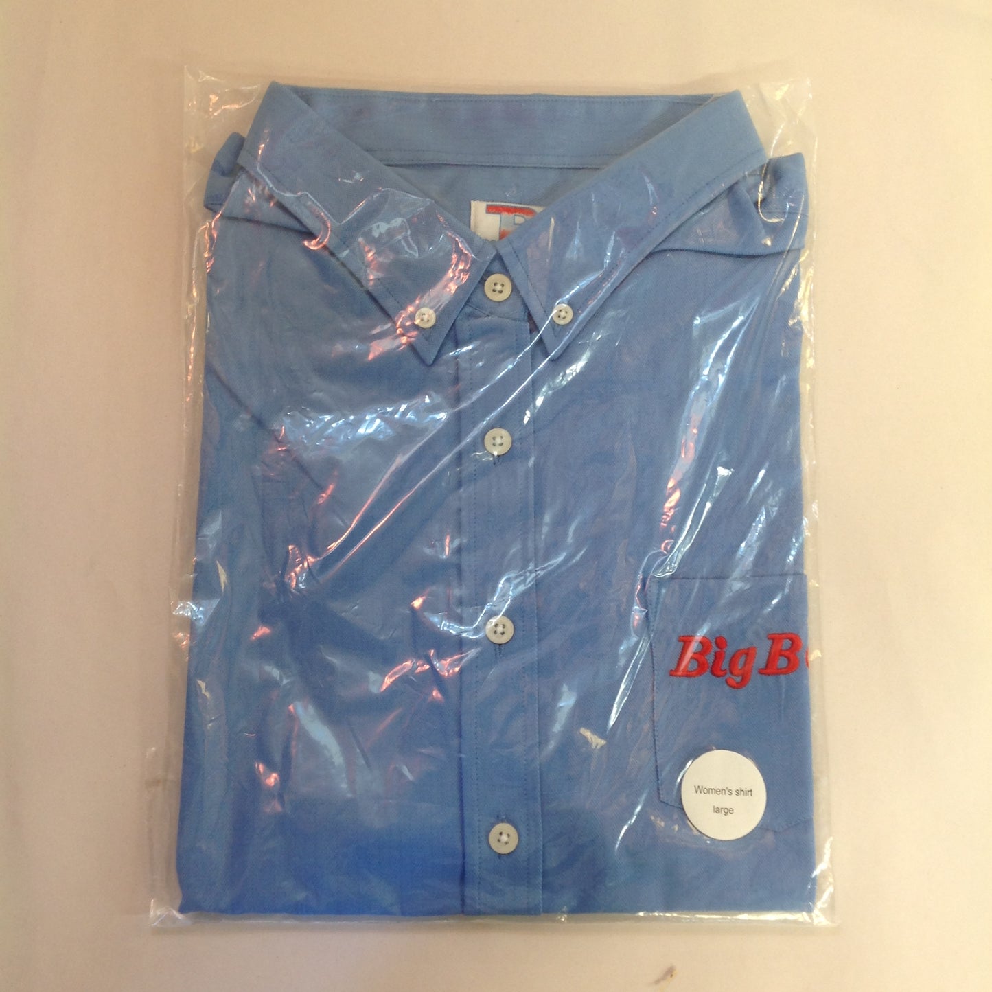 Vintage NOS Large Women's Blue Short Sleeve Big Boy Restaurant Button Up Shirt