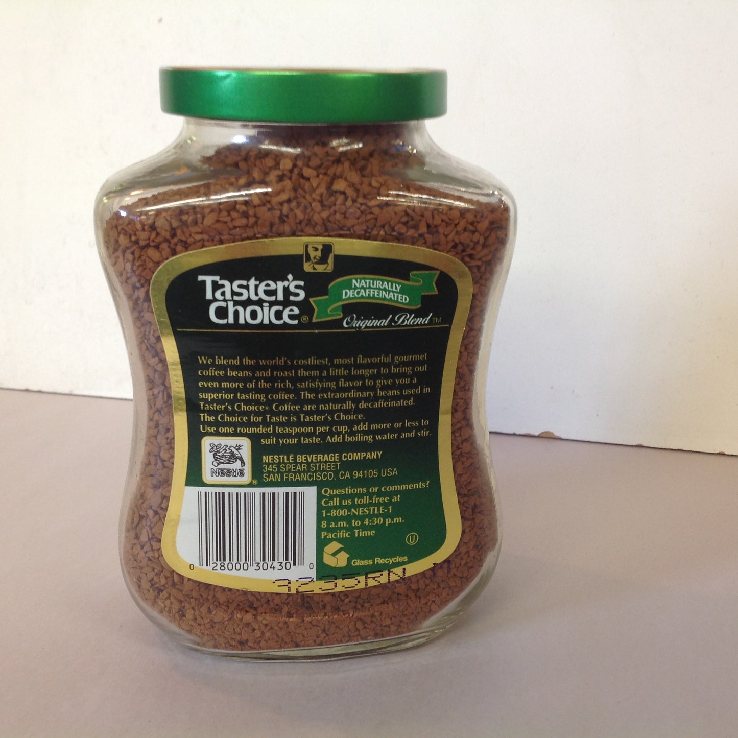 Vintage NOS Taster's Choice Original Blend Freeze Dried Coffee Naturally Decaffinated 7 oz Jar Unopened