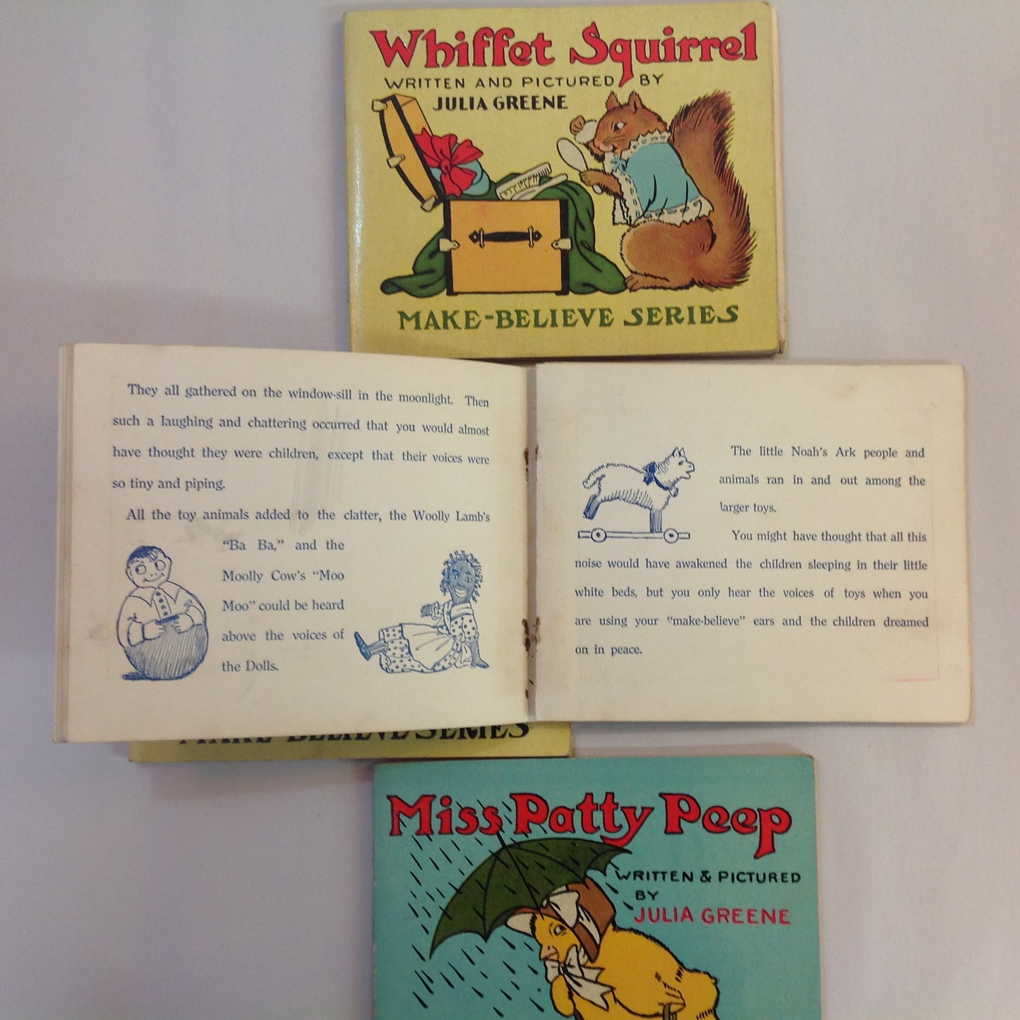 Vintage 1917 Children's Paperback MAKE BELIEVE GIFT BOX Four Volume Book Set Julia Greene
