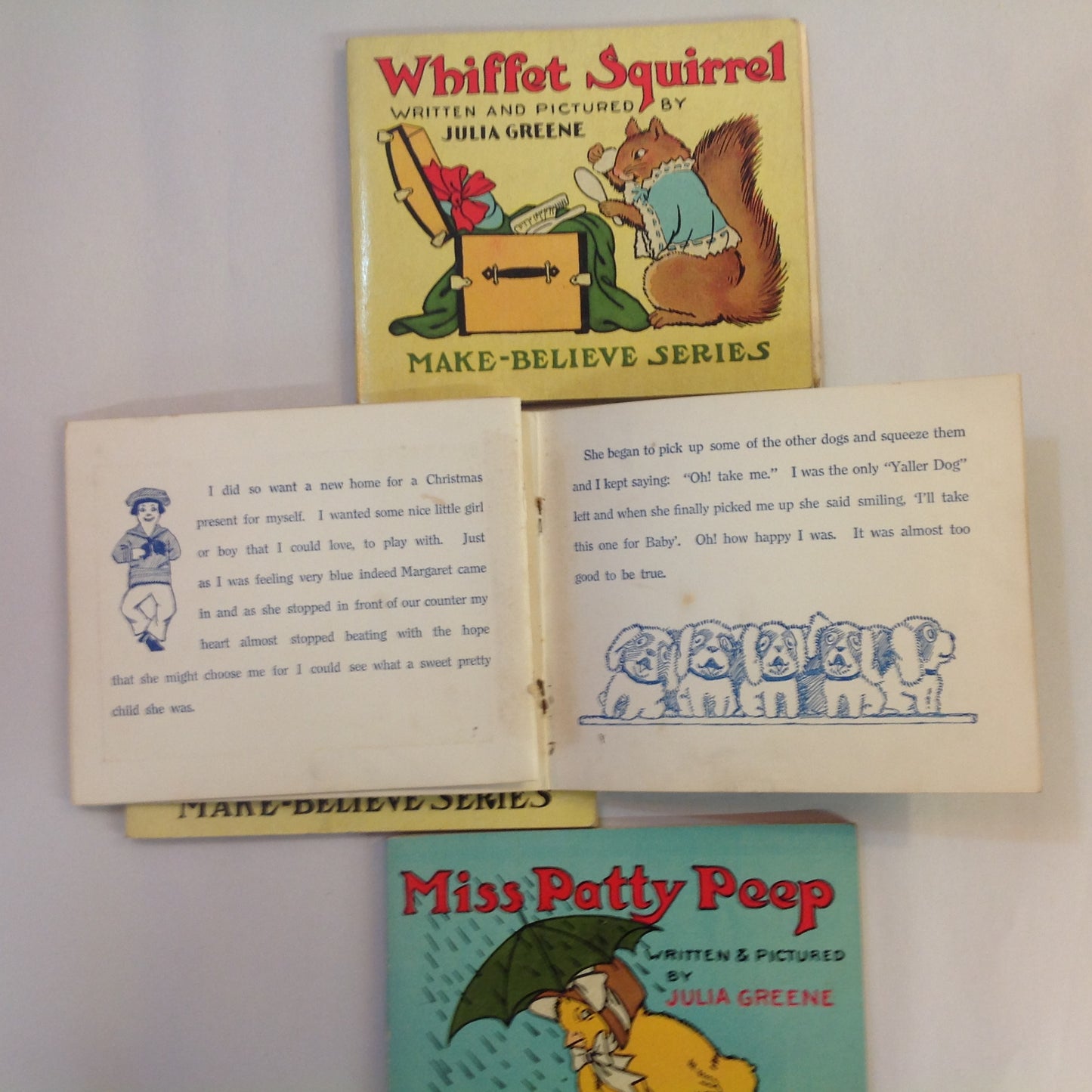 Vintage 1917 Children's Paperback MAKE BELIEVE GIFT BOX Four Volume Book Set Julia Greene