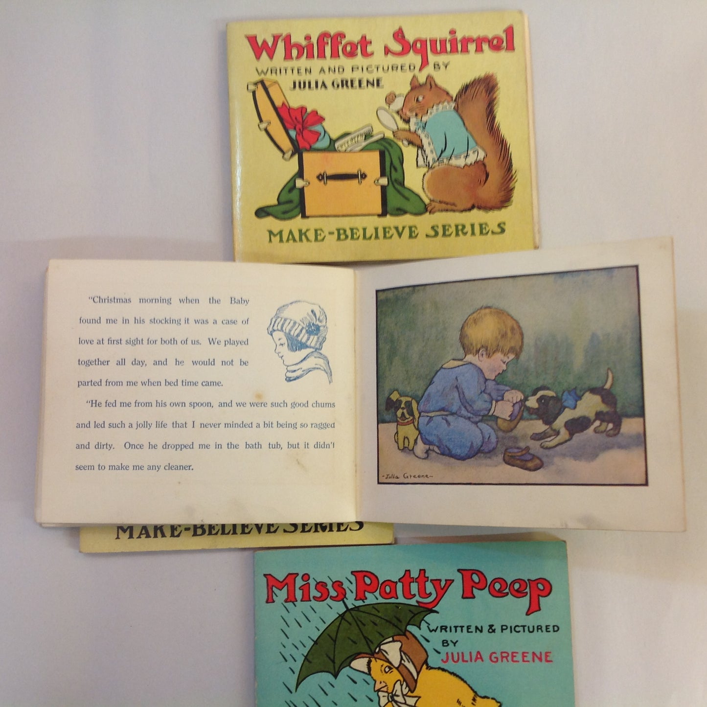 Vintage 1917 Children's Paperback MAKE BELIEVE GIFT BOX Four Volume Book Set Julia Greene