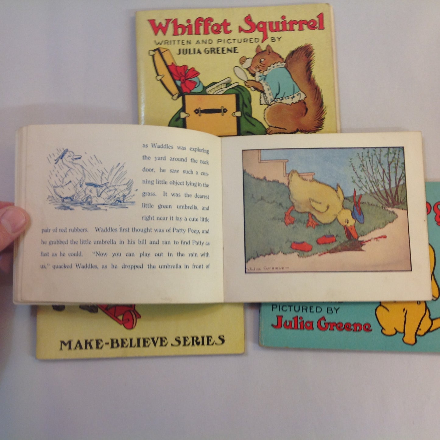 Vintage 1917 Children's Paperback MAKE BELIEVE GIFT BOX Four Volume Book Set Julia Greene