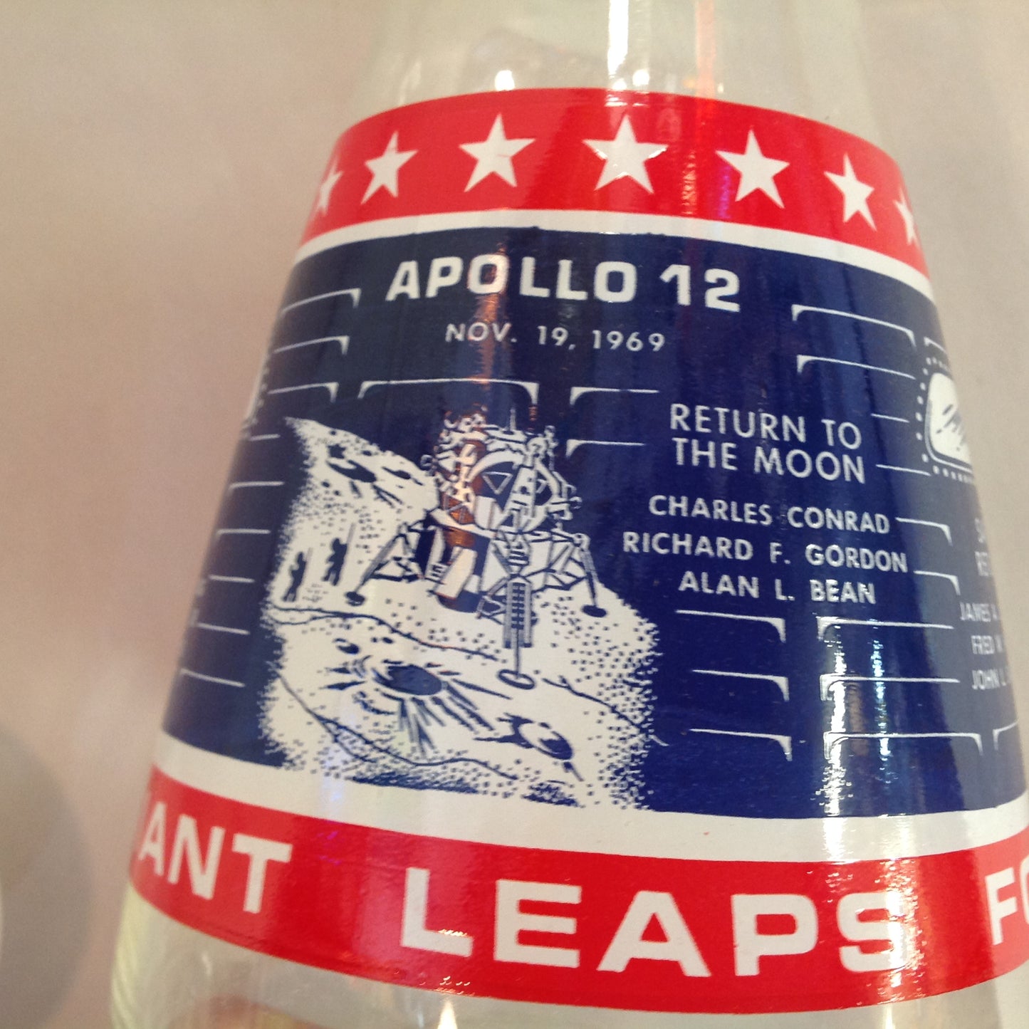 Vintage NOS Libbey Glass 1969 Commemorative Apollo 11 12 13 Carafe Blue Red USA Three Giant Leaps for Mankind