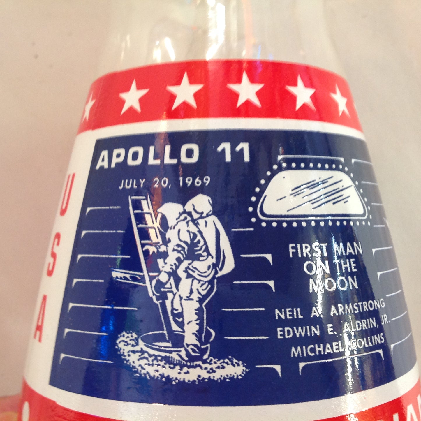 Vintage NOS Libbey Glass 1969 Commemorative Apollo 11 12 13 Carafe Blue Red USA Three Giant Leaps for Mankind