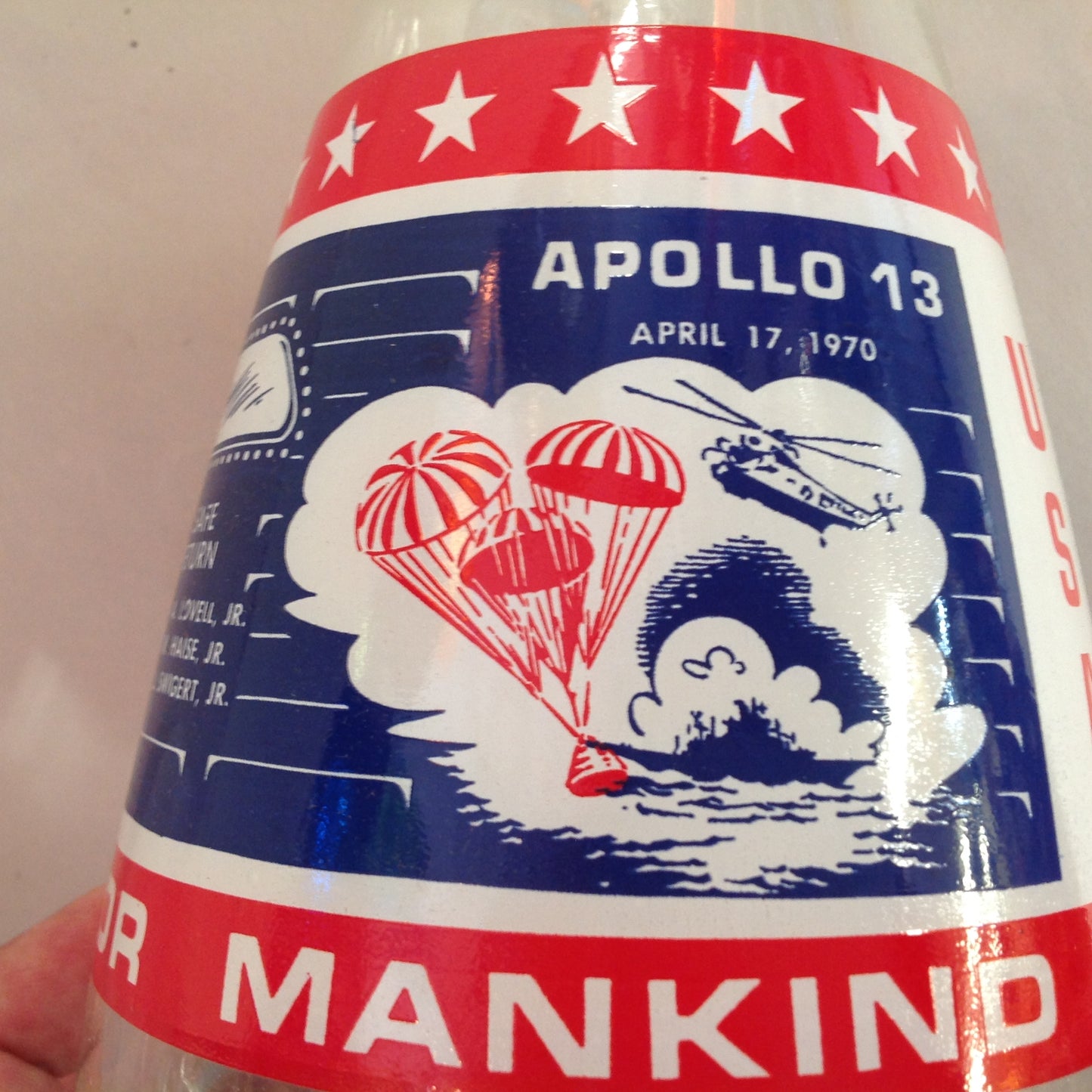 Vintage NOS Libbey Glass 1969 Commemorative Apollo 11 12 13 Carafe Blue Red USA Three Giant Leaps for Mankind
