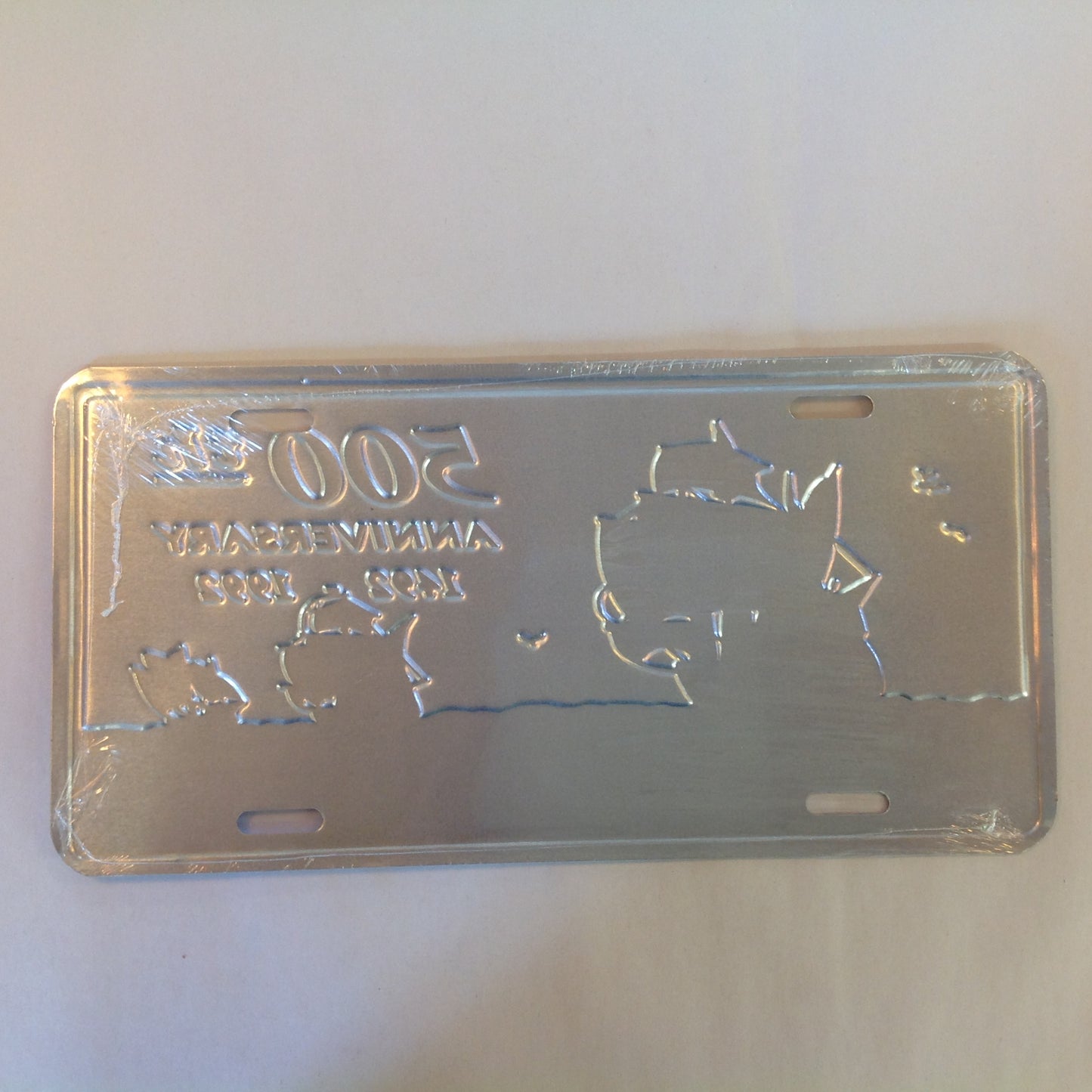 Vintage NOS Novelty Aluminum License Plate Columbus Discovers America 500th Anniversary 1492-1992