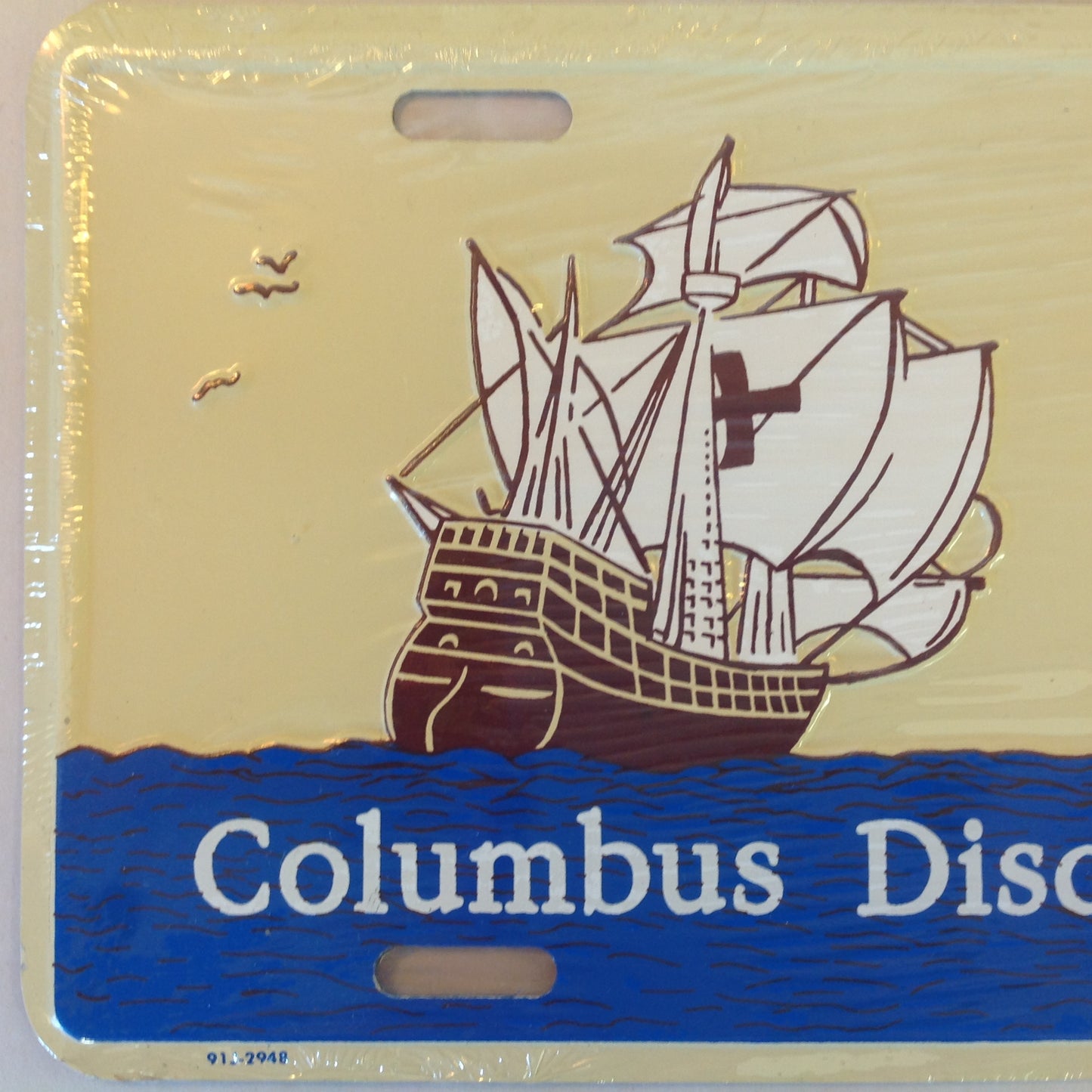 Vintage NOS Novelty Aluminum License Plate Columbus Discovers America 500th Anniversary 1492-1992