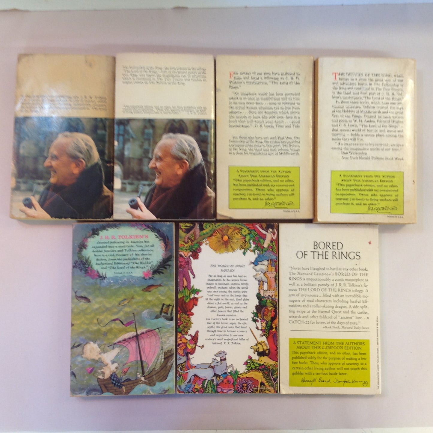 Vintage 1960's 7 Piece Lot Mass Market Paperbacks J R R Tolkien Hobbit/Lord of the Rings/Tolkien Reader/A Look Behind/Bored of the Rings