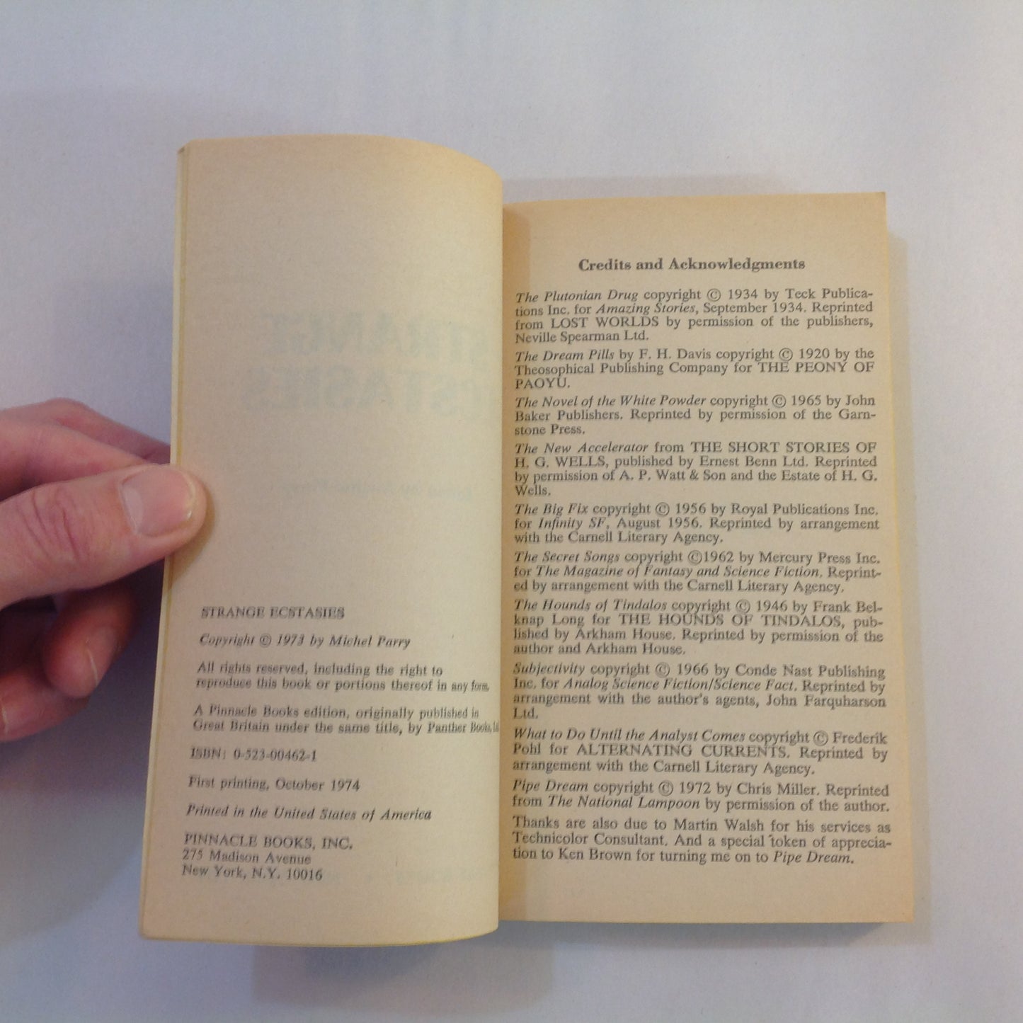 Vintage 1974 Mass Market Paperback STRANGE ECSTASIES: A Mind-Blowing Fantasy Anthology of Unearthly Drug Stories Michel Parry Editor First Edition