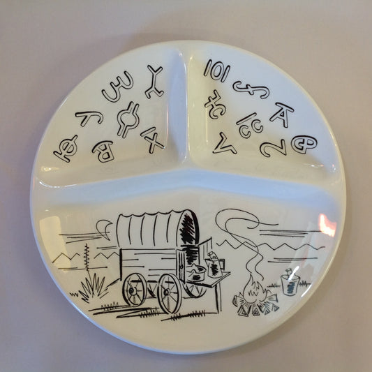 Vintage Western Style Ranch Brand Chuck Wagon White Porcelain Divided Dinner Plate